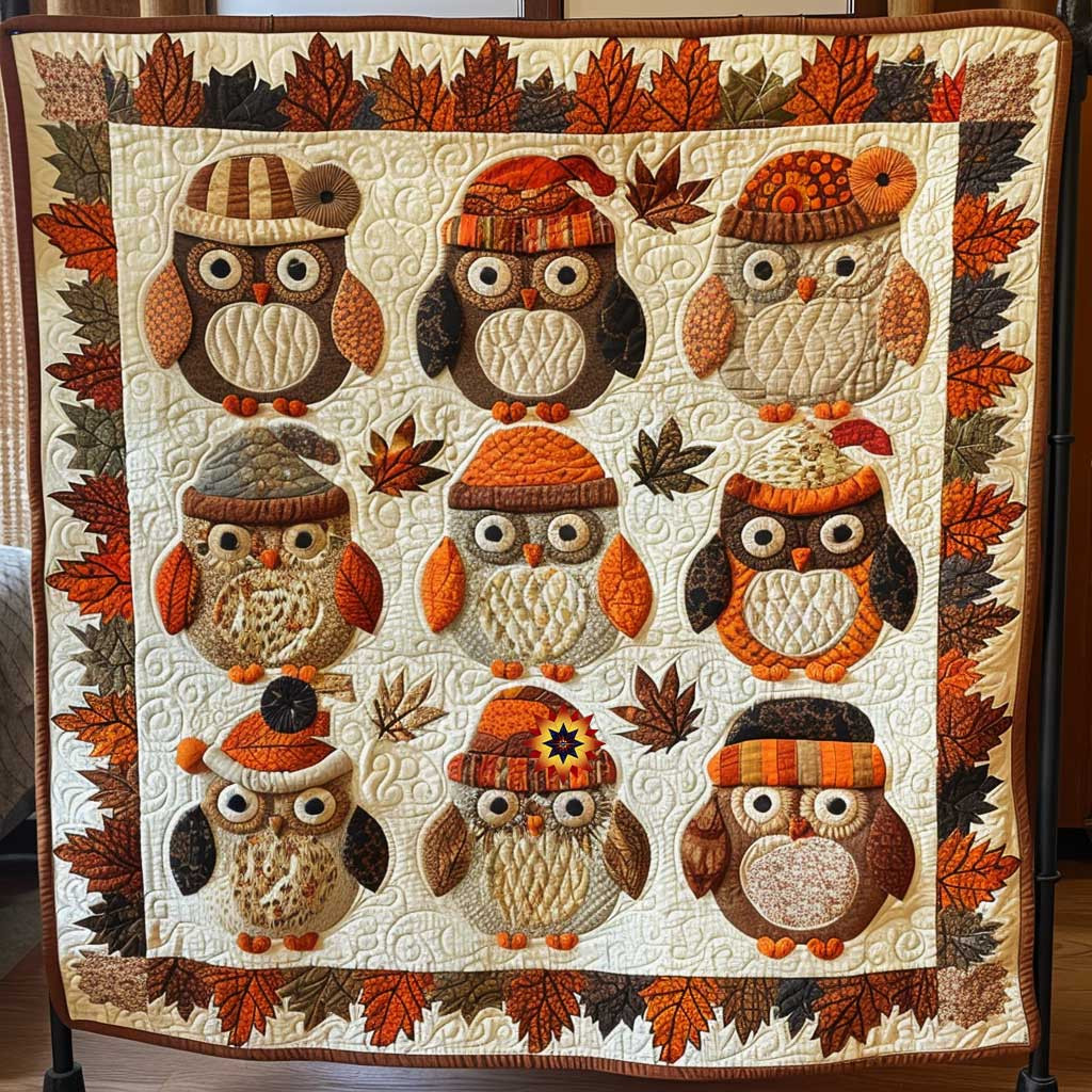 Autumn Baby Owl Holiday Christmas Quilt Blanket Presents For Grandmas Birthday