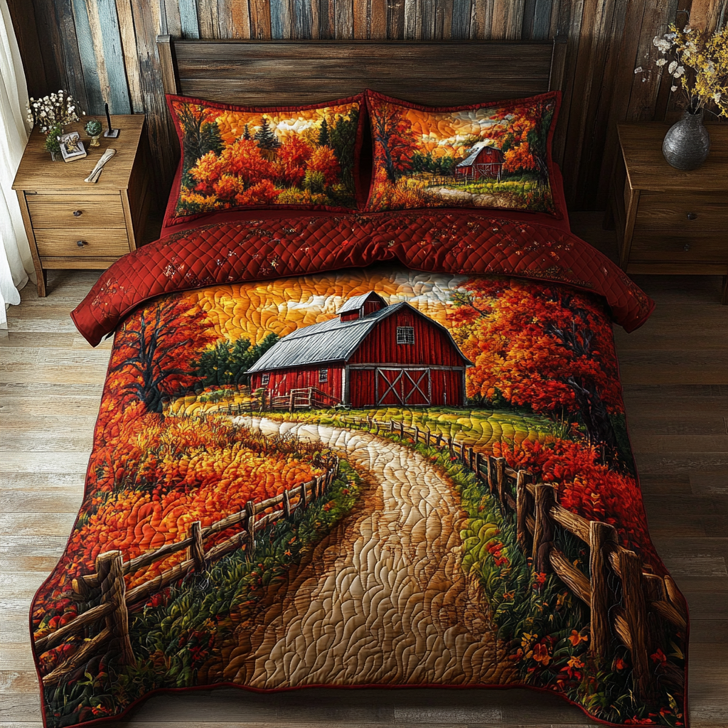 Autumn Barn Quilted Bedding Set Aesthetic Room Decor Cozy Fall Gift Ideas