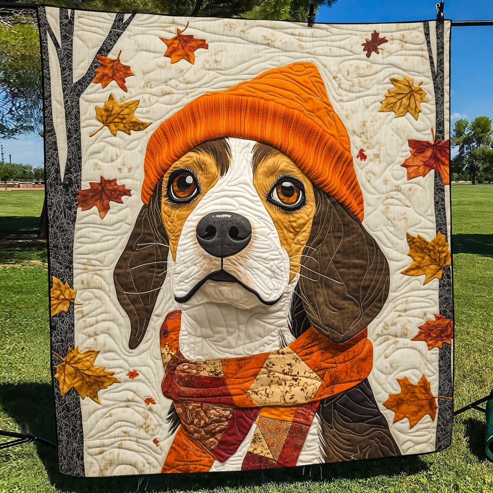 Autumn Beagle Quilted Blanket Fall Dog Lover Art Cozy Bedding Warm Throw Best Gift Beagle Fans