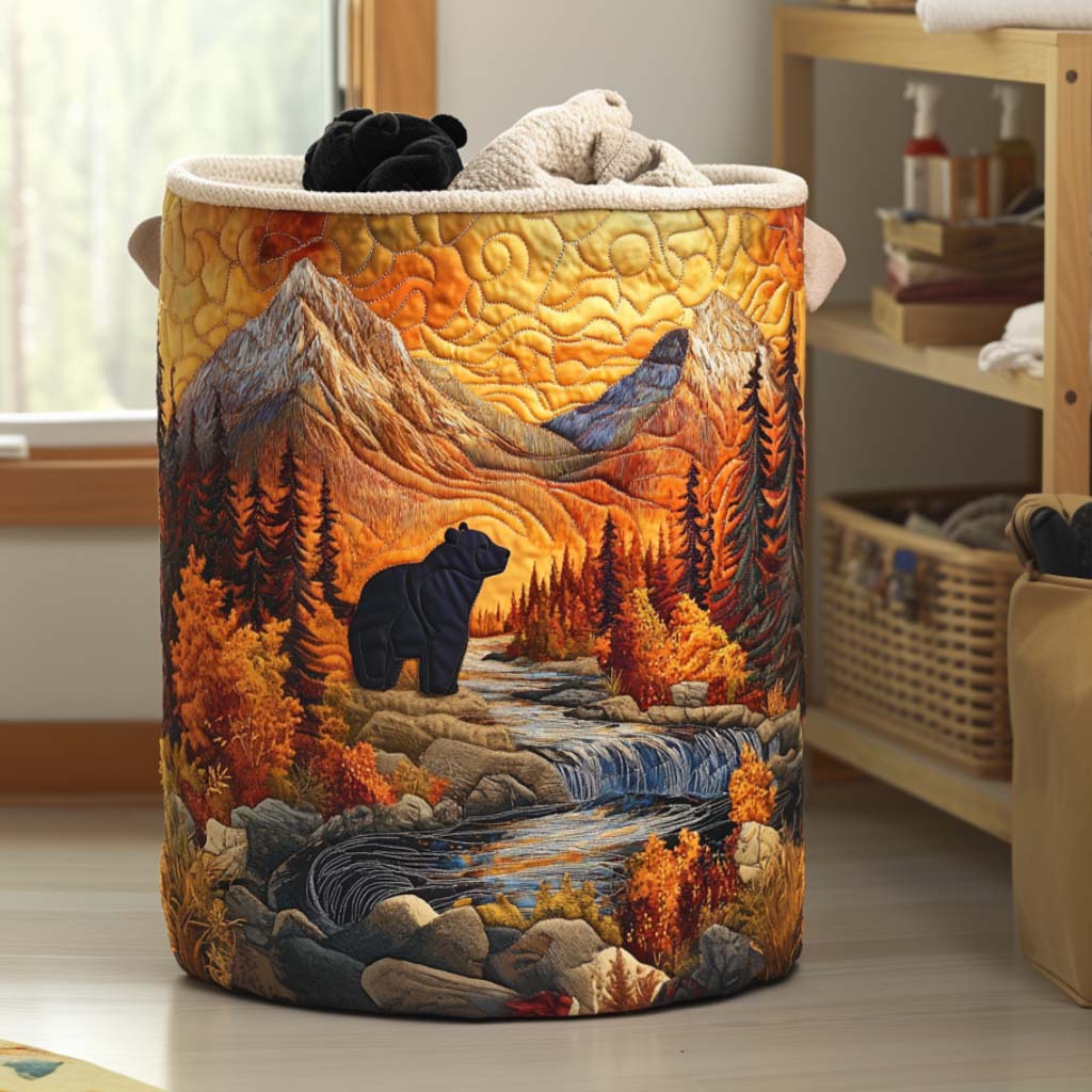Autumn Bear Charm Quilted Laundry Basket Back To School Merch