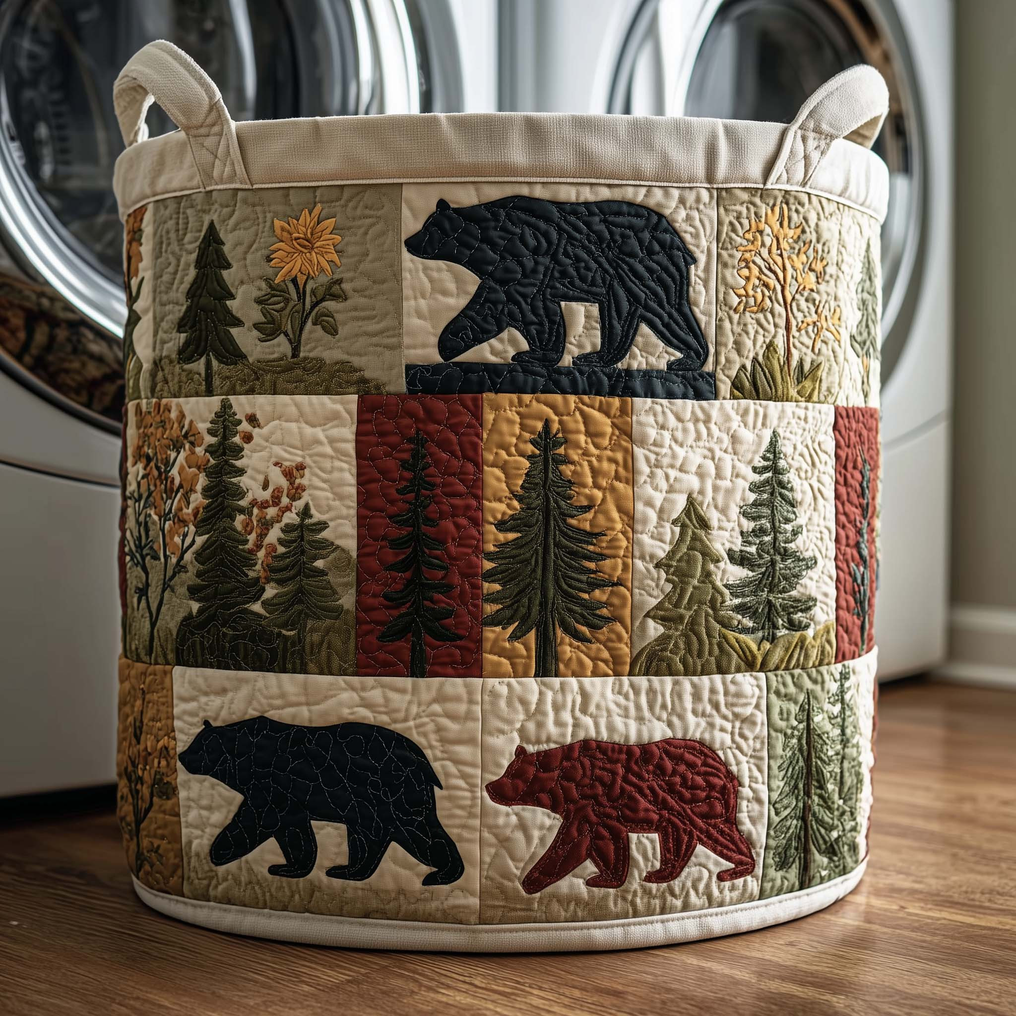 Autumn Bear Quilted Laundry Basket Animal Home Decor Gifts For Bear Lovers