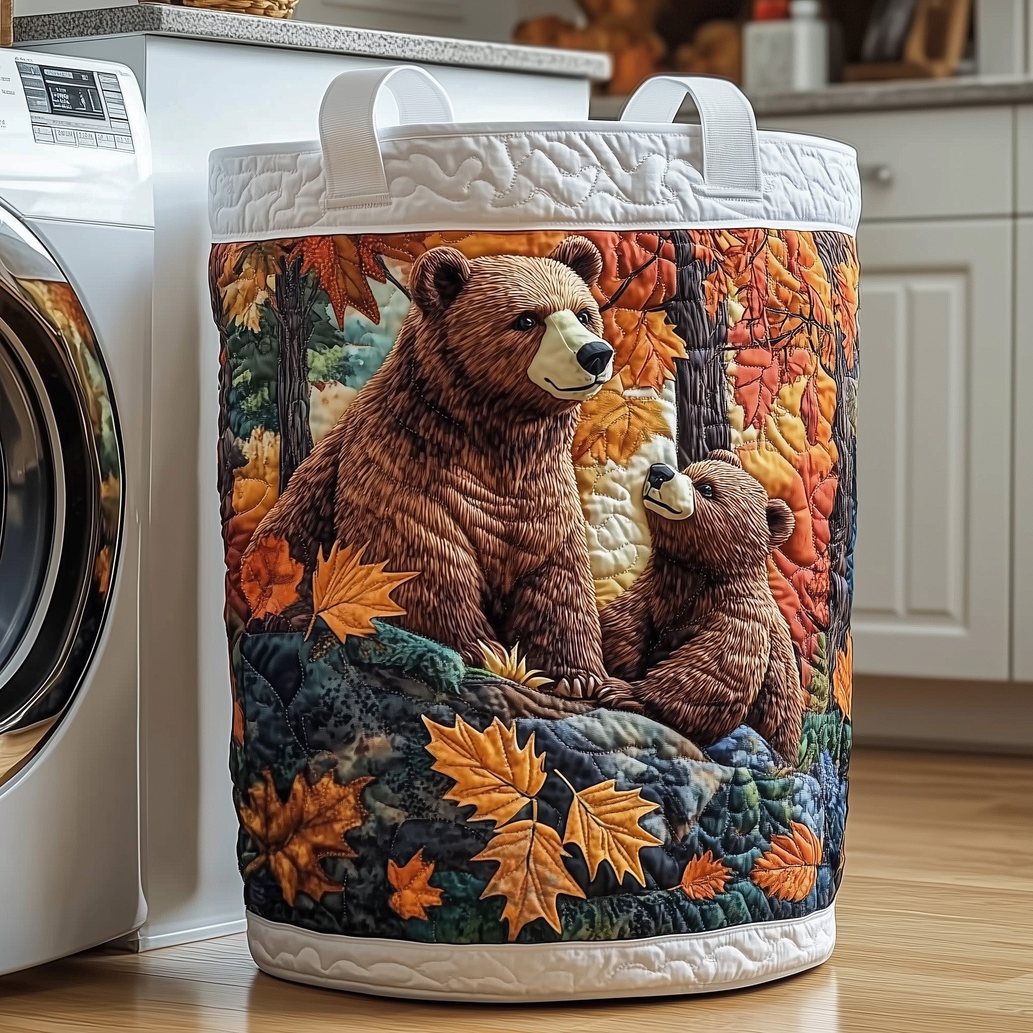 Autumn Bear Quilted Laundry Basket Best Bear Family Gifts For Bear Lovers