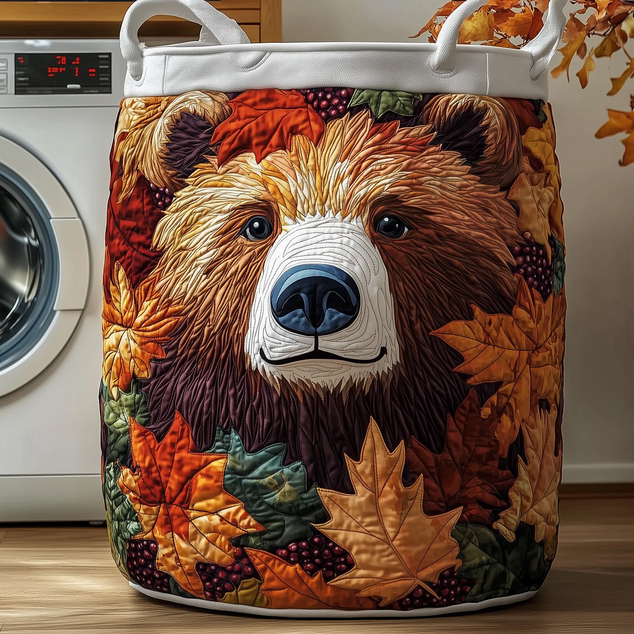 Autumn Bear Quilted Laundry Basket Best Cuteness Gifts For Bear Enthusiasts
