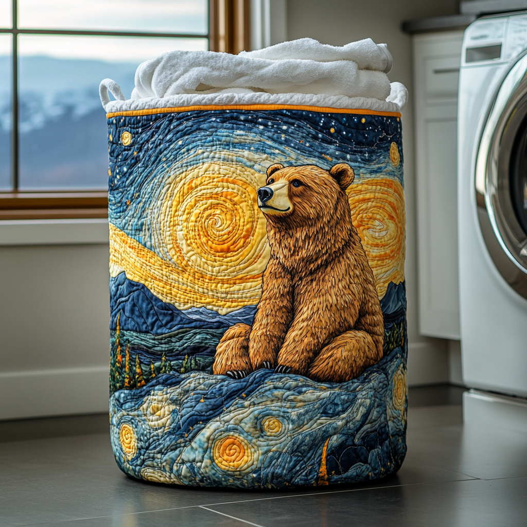 Autumn Bear Quilted Laundry Basket Holiday Season Merch