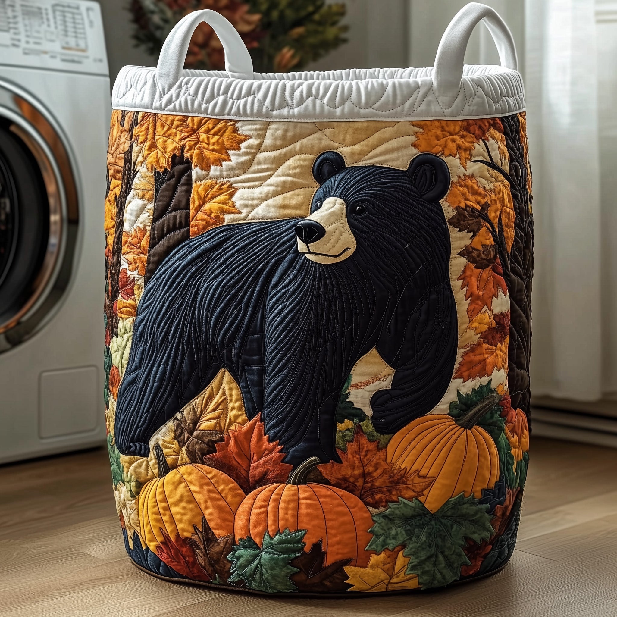 Autumn Bear Quilted Laundry Basket Unique Autumn Gifts For Bear Enthusiast
