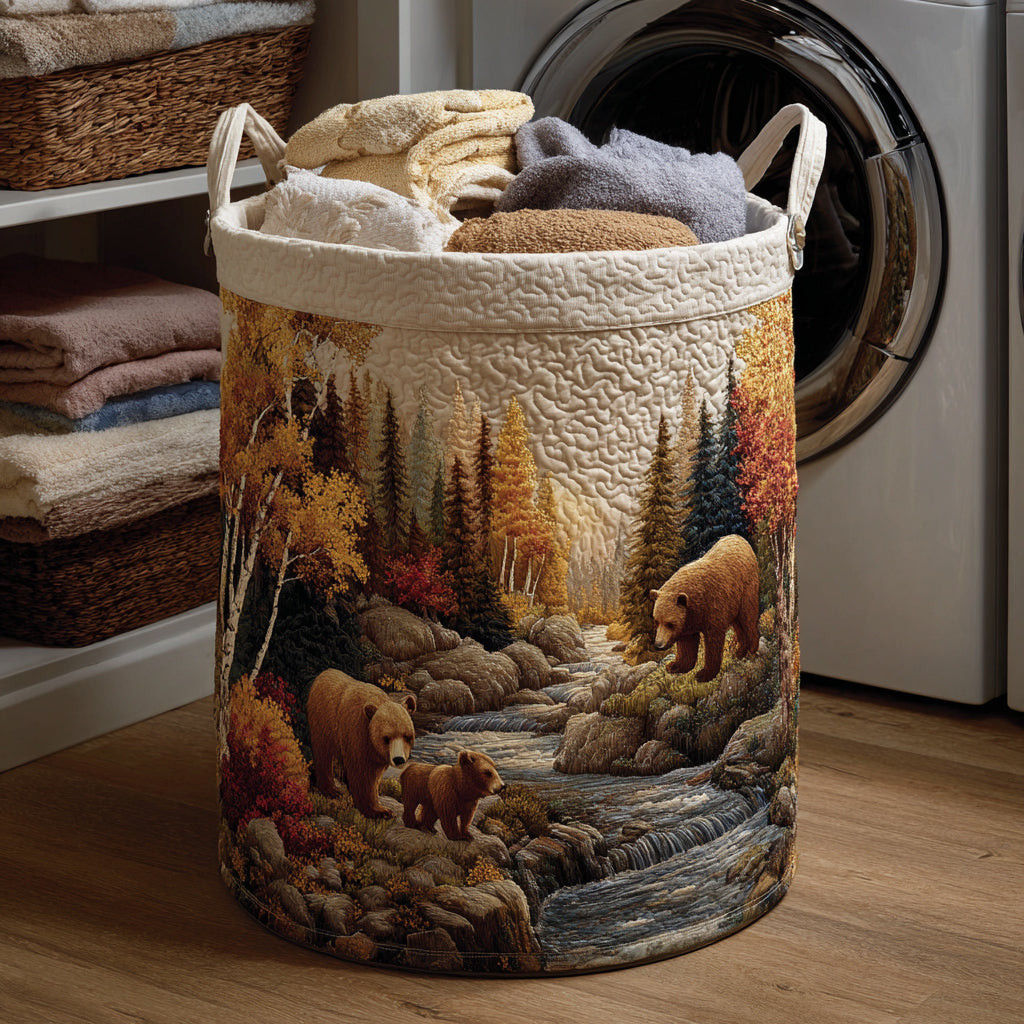 Autumn Bear River Quilted Laundry Basket Lightweight Quilted Laundry Bag for Modern Homes