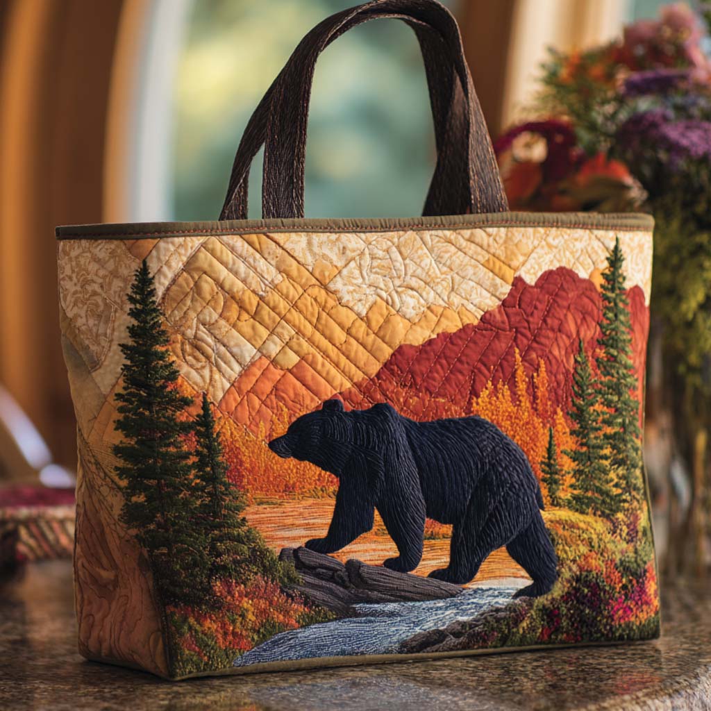 Autumn Bear Trail Quilted Tote Bag Christmas Bear Gifts