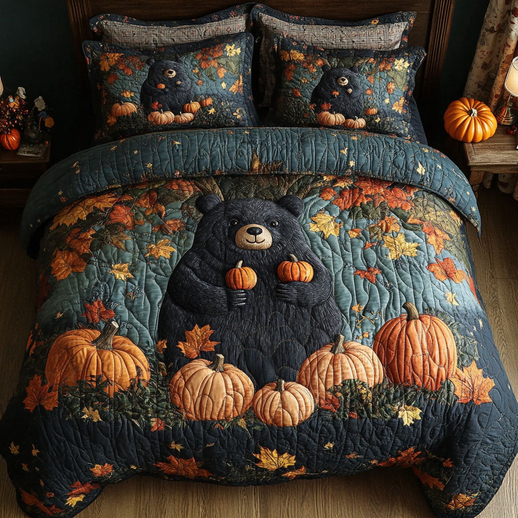 Autumn Bear Trek Quilted Bedding Set Bed Room Decoration Best Bear Gift Ideas