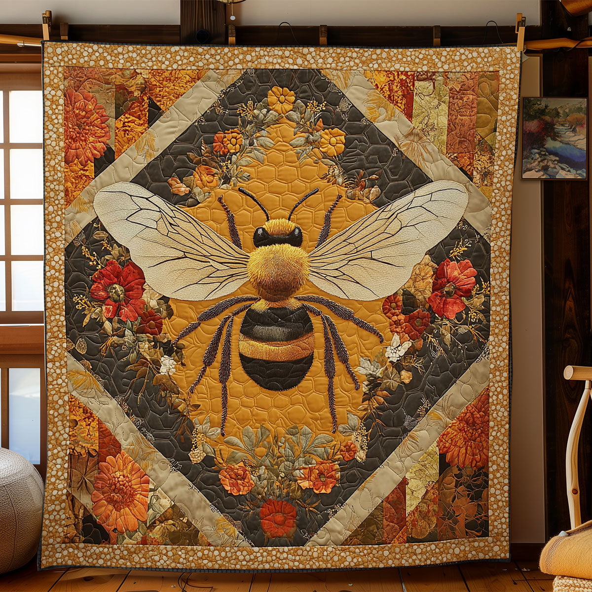 Autumn Bee Quilt Blanket Amber Throw Blanket Ideal Holiday Bee Lover Presents