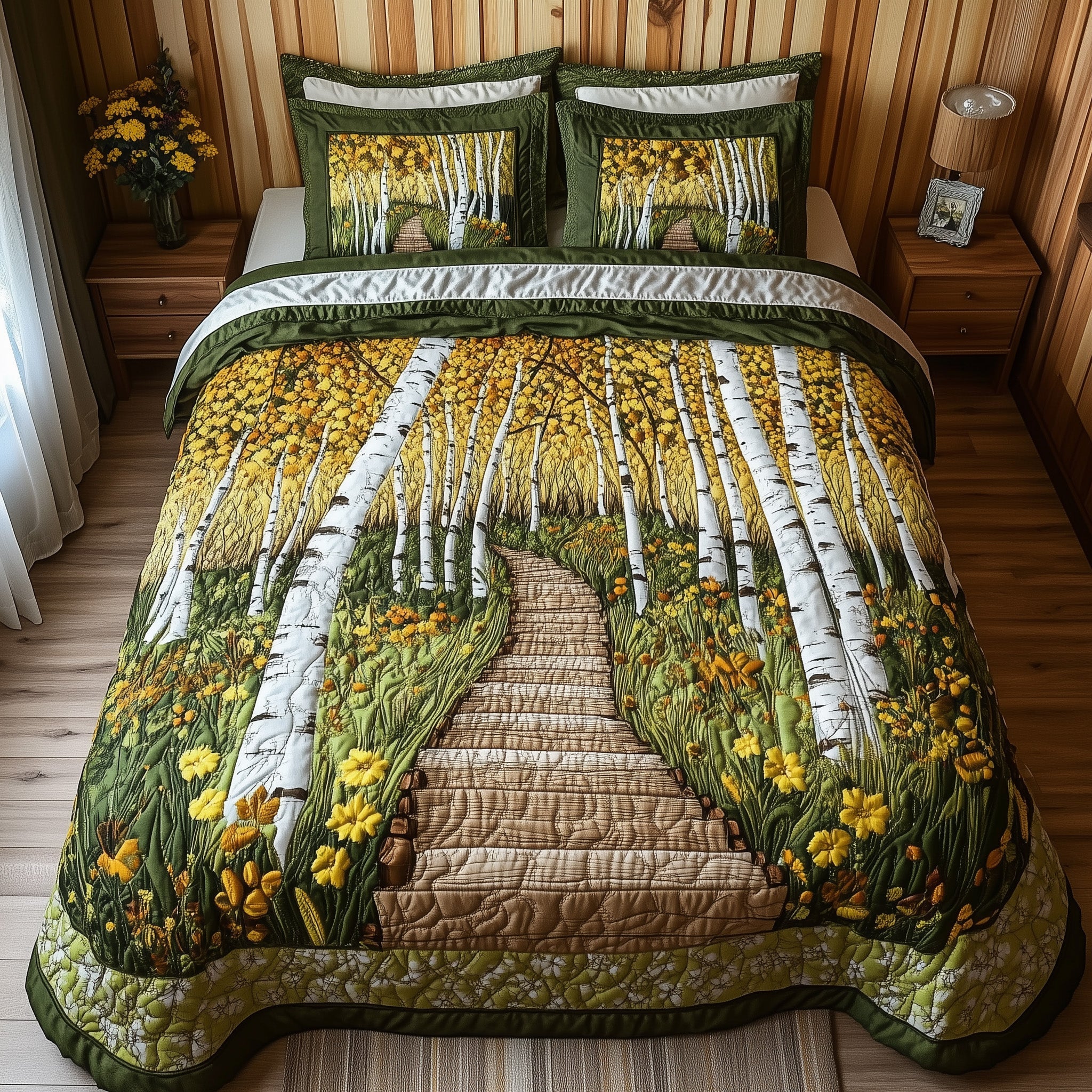 Autumn Birch Escape Quilted Bedding Set Duvet Cover Merchandise Autumn Gift Ideas