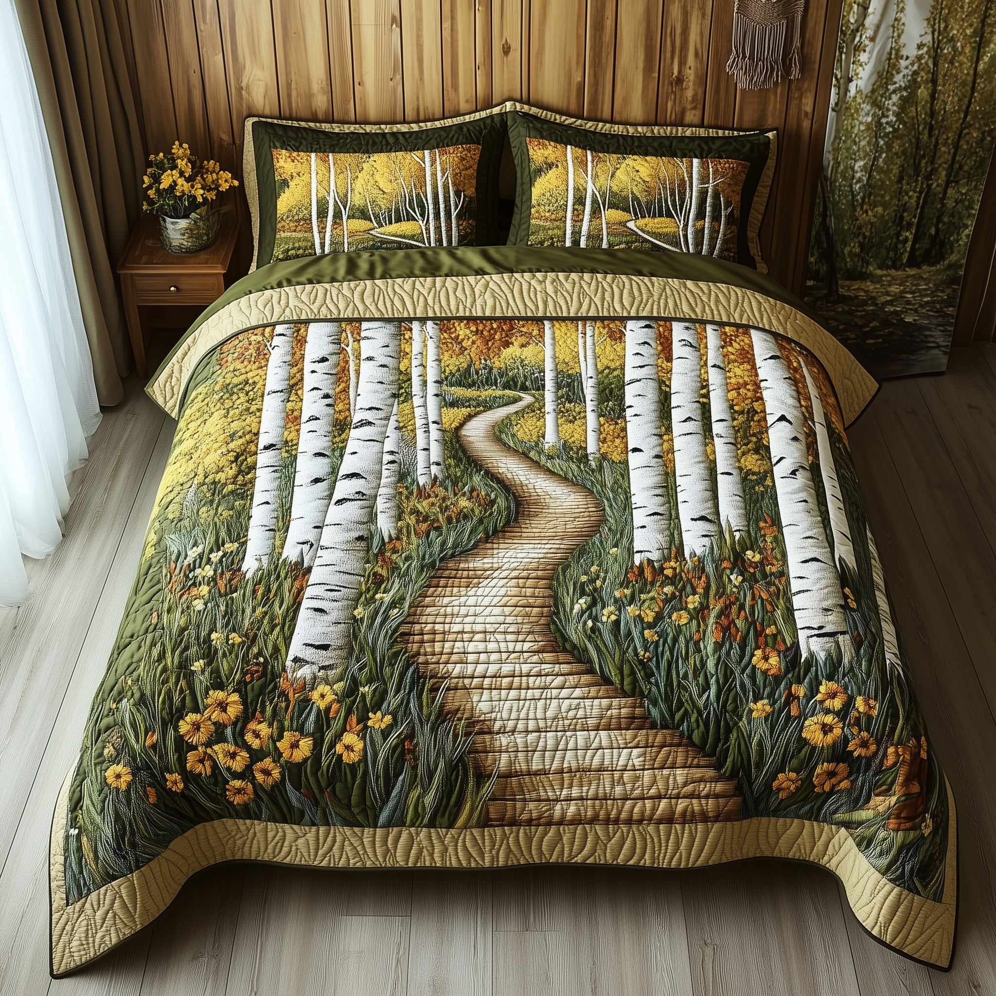 Autumn Birch Escape Quilted Bedding Set Duvet Cover Merchandise Fun Fall Gift Ideas