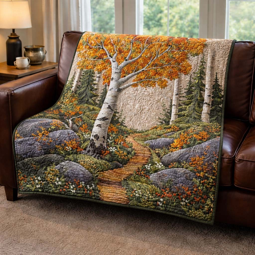 Autumn Birch Forest Quilted Blanket Woodland Nature Decor Best Gift For Nature Lovers