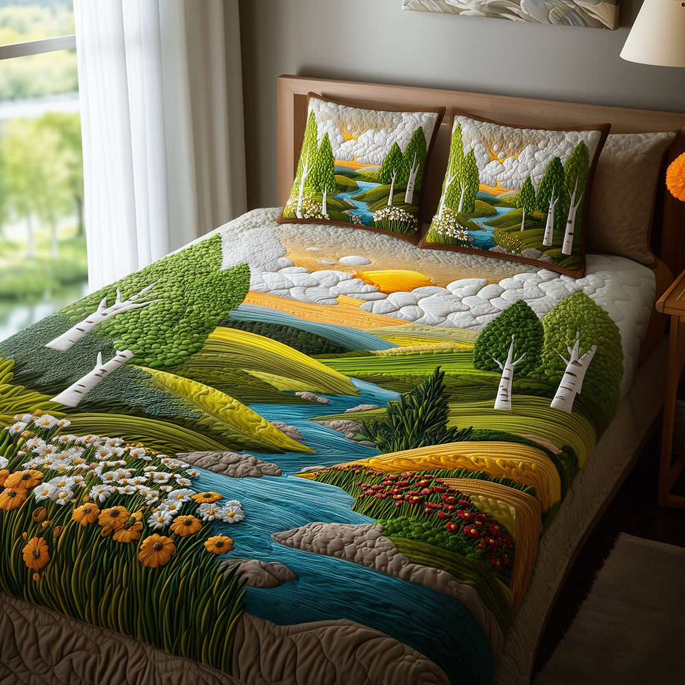 Autumn Birch Haven Quilted Bedding Set Aesthetic Room Decor Birthday Gifts For Nature Lovers