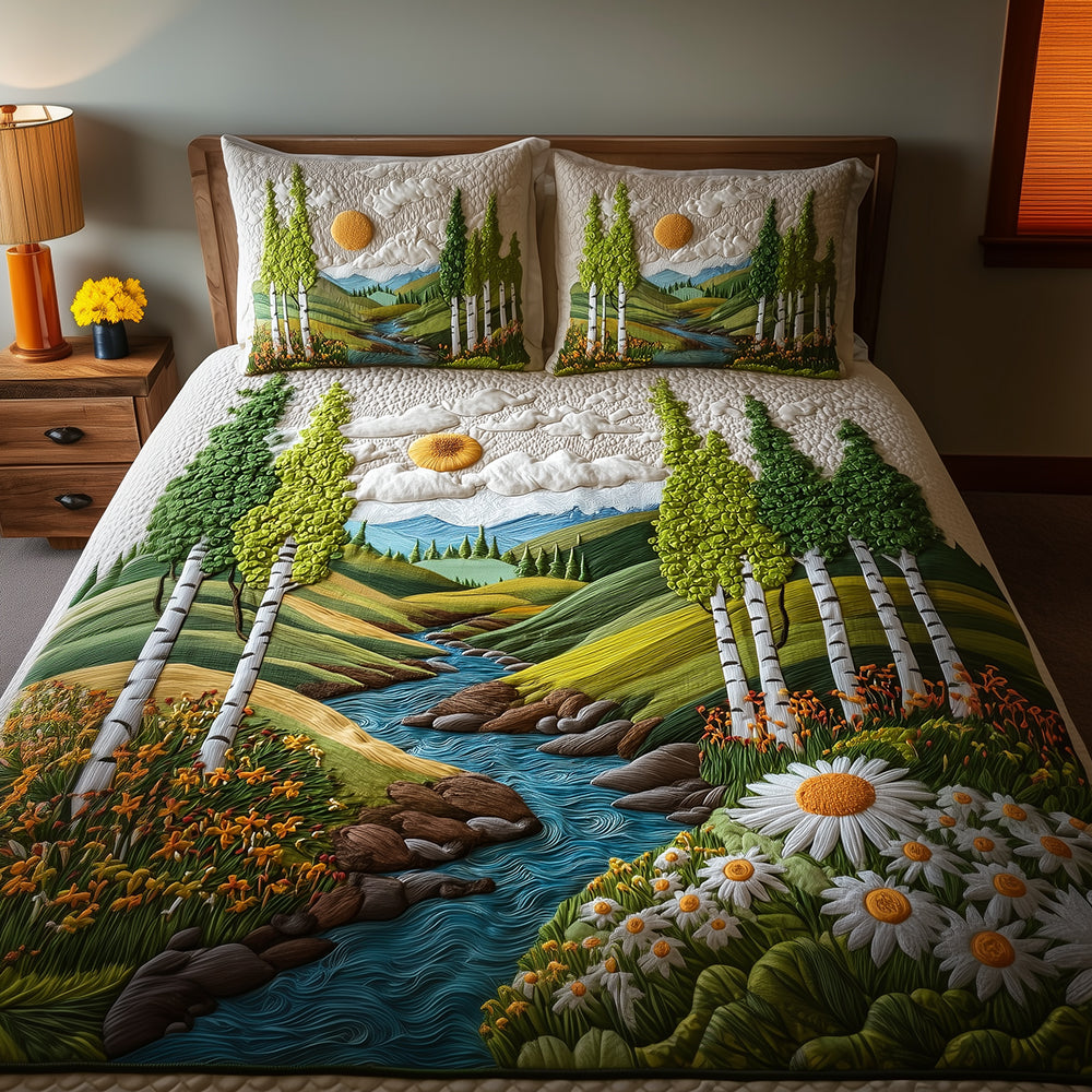 Autumn Birch Quilted Bedding Set Bedroom Decor Gift Ideas For Nature Lovers