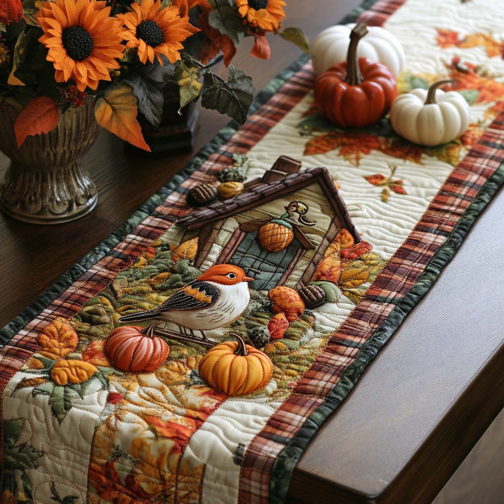 Autumn Bird Song Quilted Table Runner Fall Themed Table Runners Best Friend Gifts