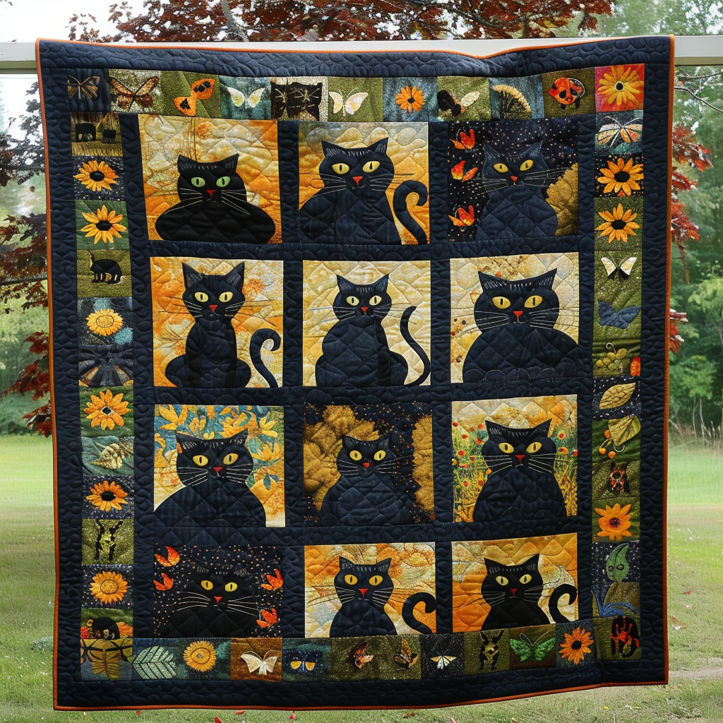 Autumn Black Cats Quilted Blanket Cat Christmas Gifts