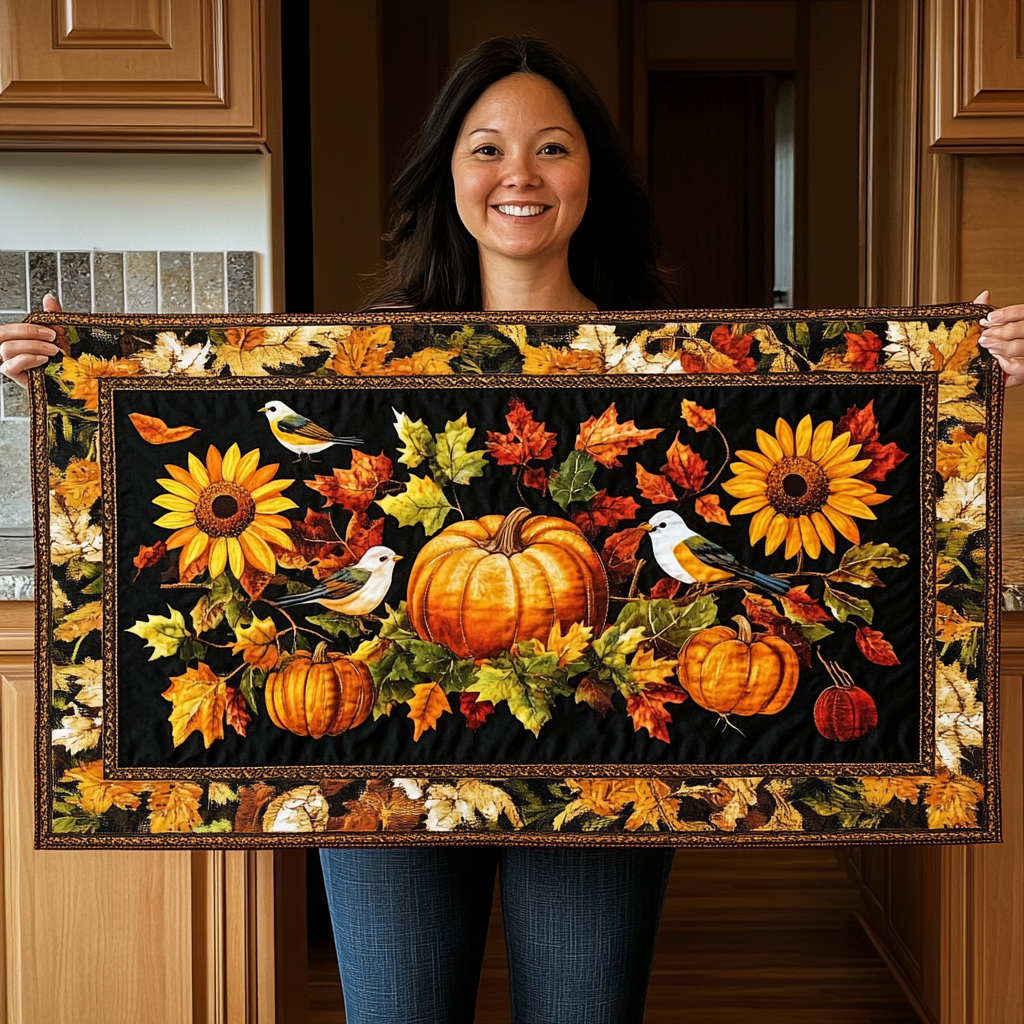 Autumn Blissful Day Quilted Table Runner Autumn Table Runner Gifts For Mother In Law