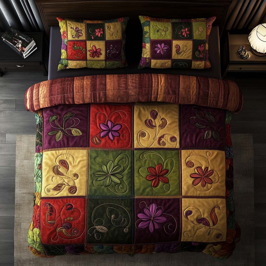 Autumn Bloom Dance Quilted Bedding Set Stylish Bed Sheet Set for Modern Home
