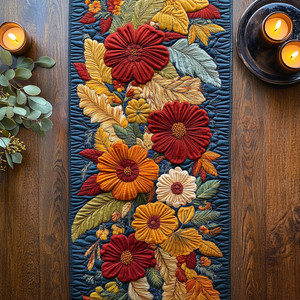 Autumn Bloom Quilted Table Runner Flower Table Runner Best Friend Gifts