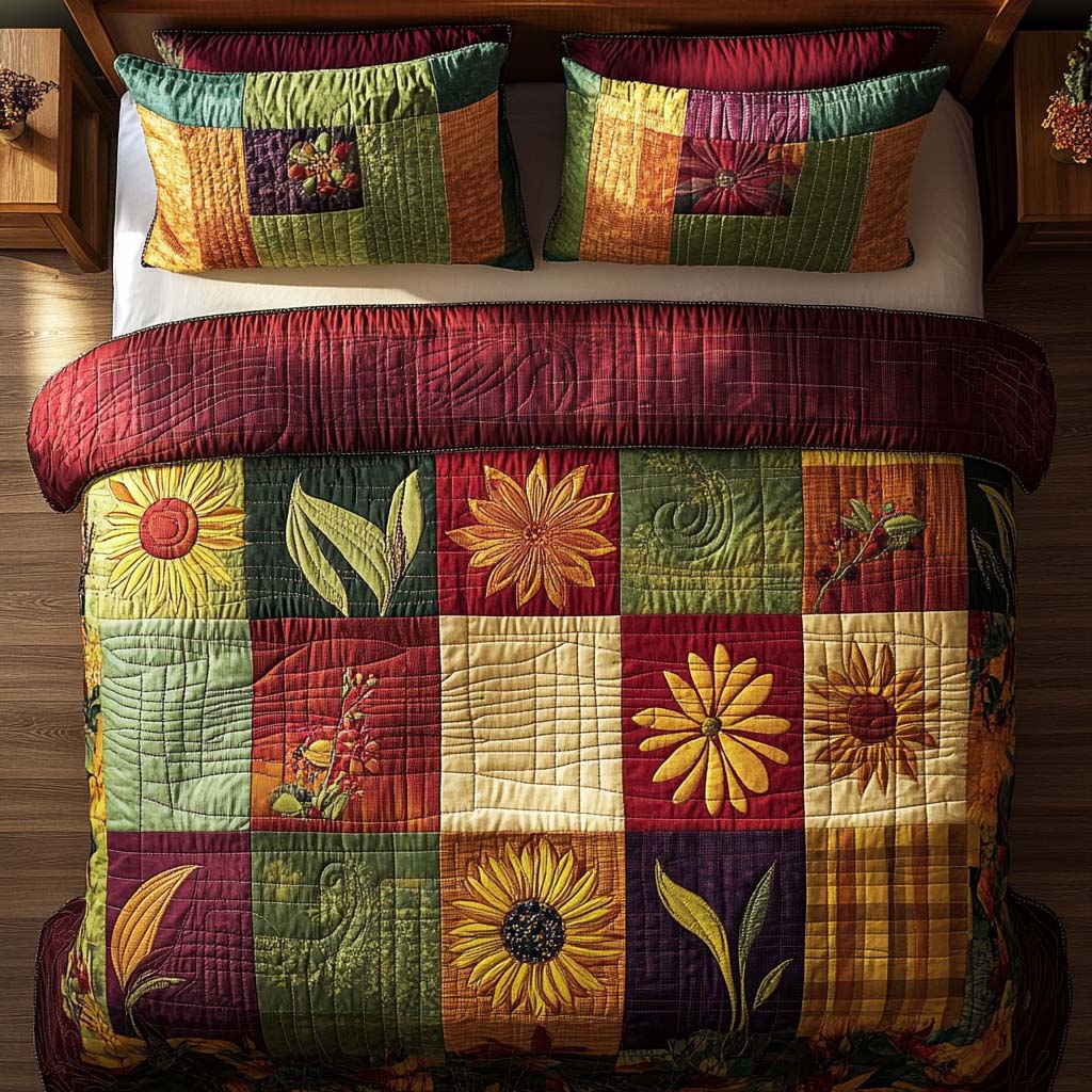 Autumn Blossom Joy Quilted Bedding Set Premium Duvet Cover Gift Set for Mom or Grandma