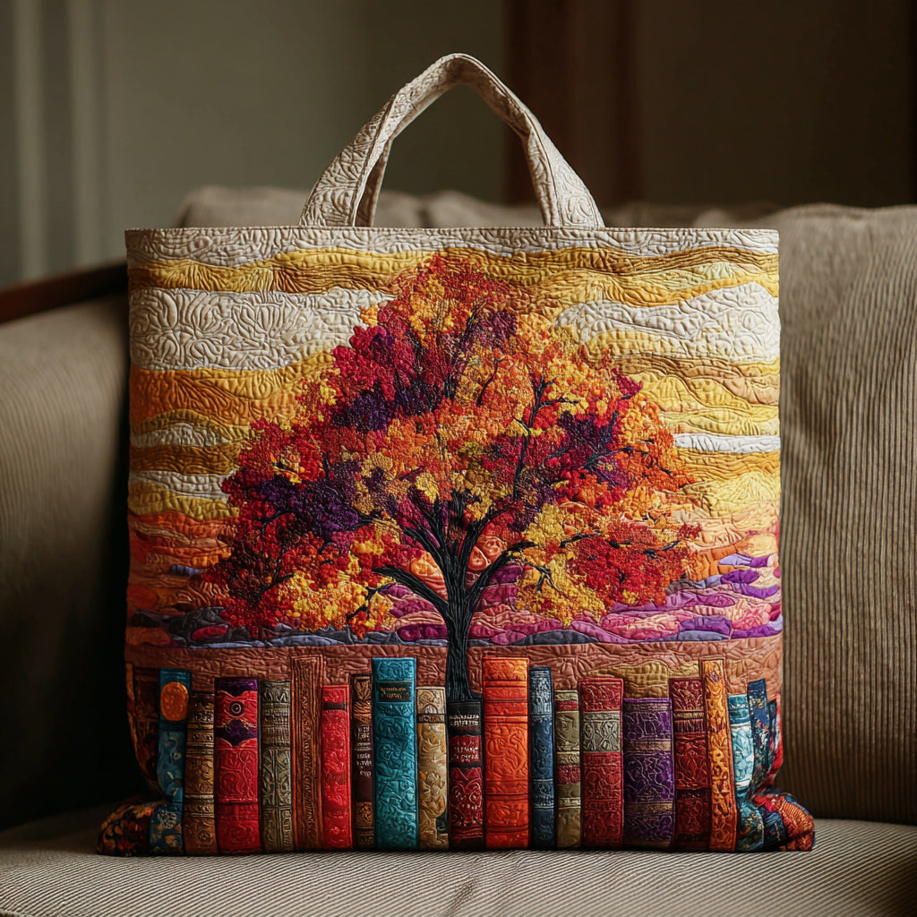 Autumn Book Tree Quilted Tote Bag Gift Ideas For Book Lovers