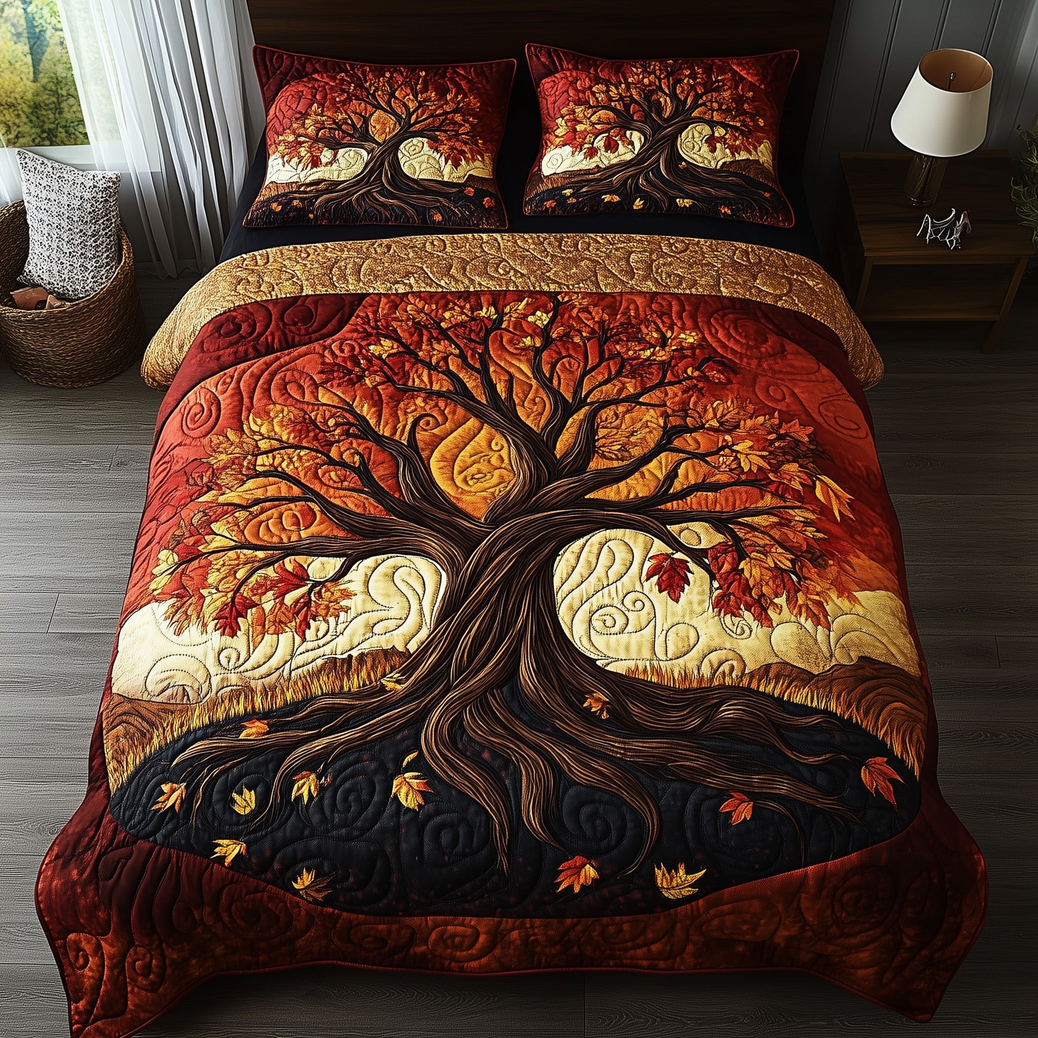 Autumn Breeze Quilted Bedding Set  Bed Decoration Christmas Tree Of Life Best Autumn Gifts