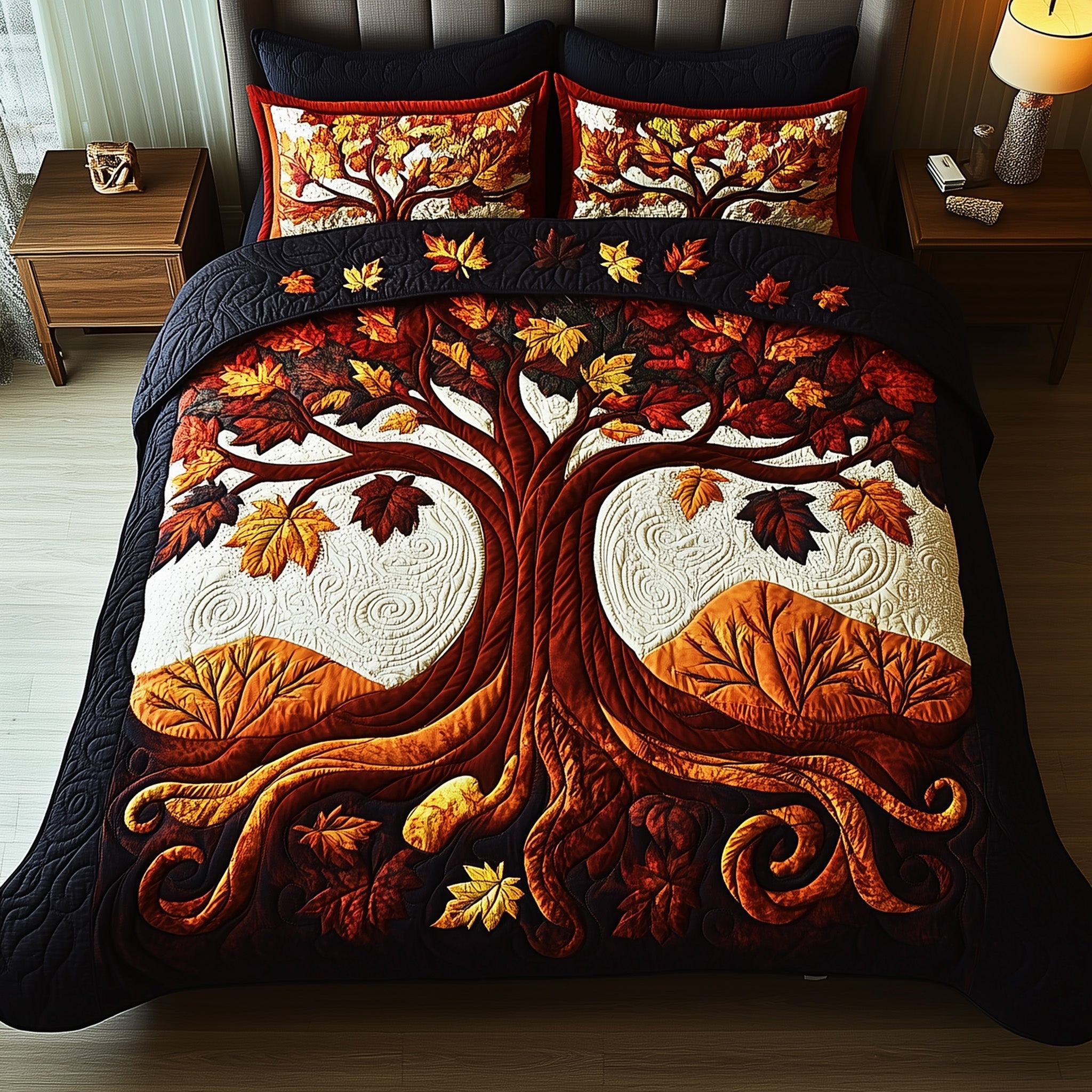 Autumn Breeze Quilted Bedding Set  Bedroom Decor Christmas Tree Of Life Autumn Themed Gifts