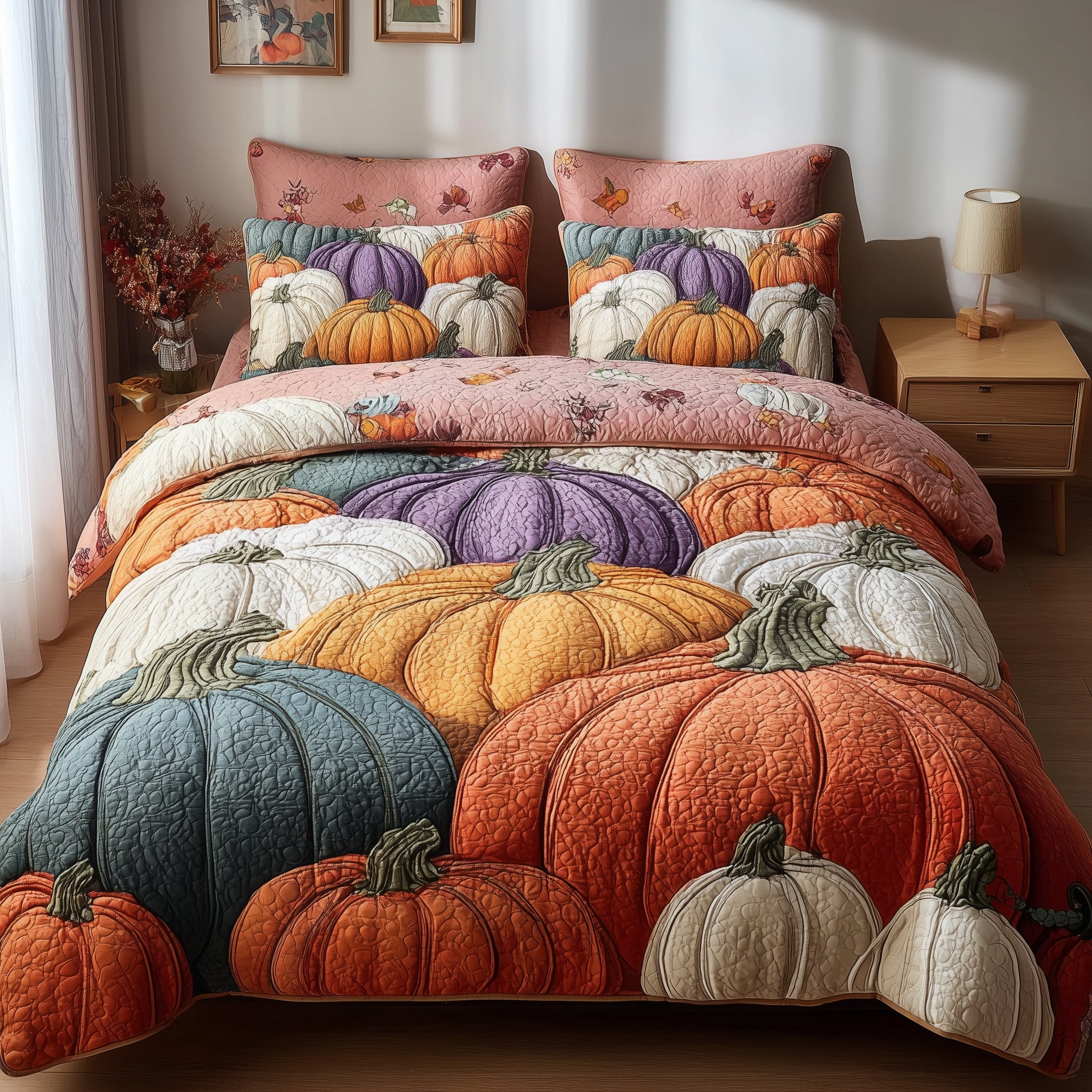 Autumn Breeze Quilted Bedding Set Duvet Cover Bedspread Autumn Gifts Items