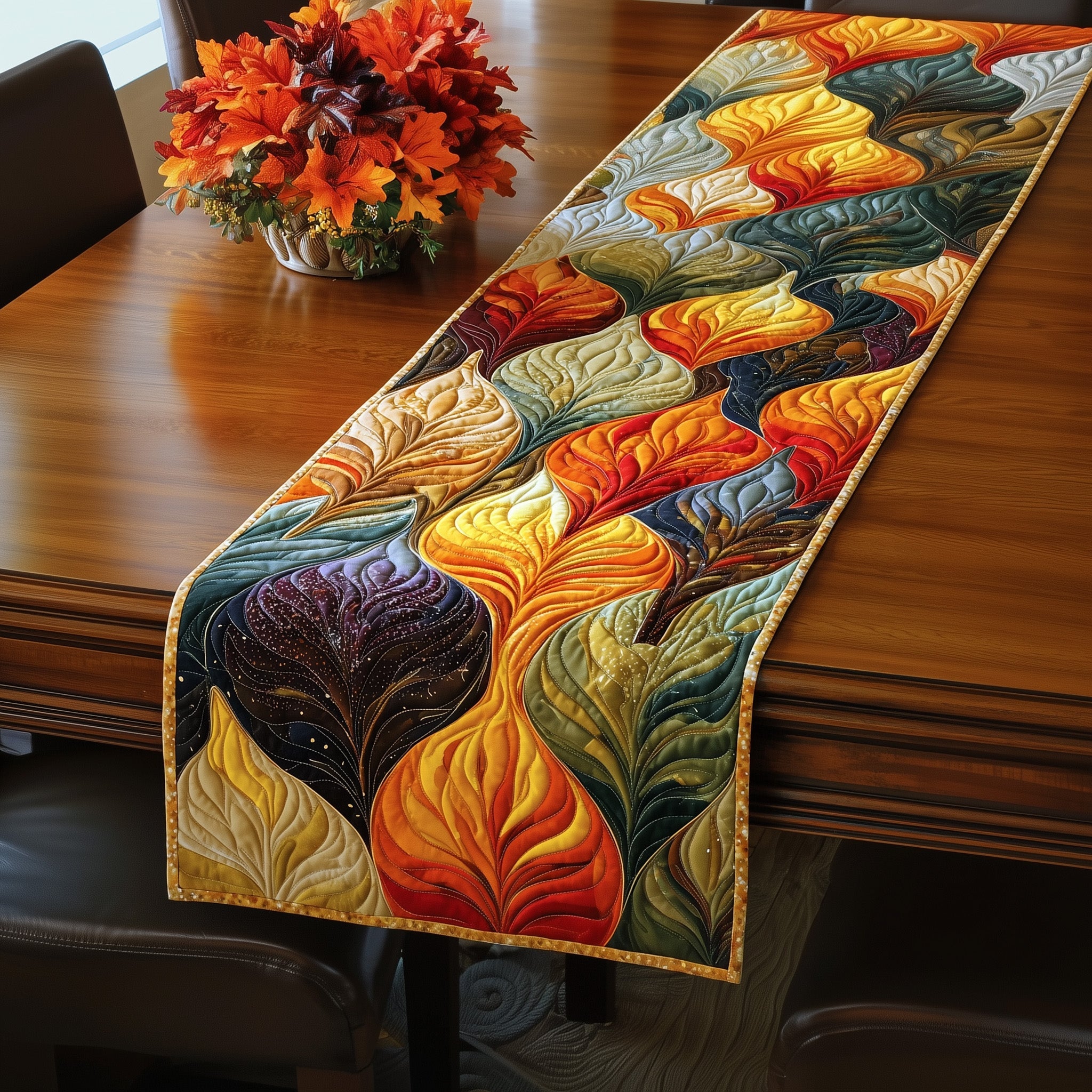 Autumn Breeze Quilted Table Runner Holiday Table Runner Decoration