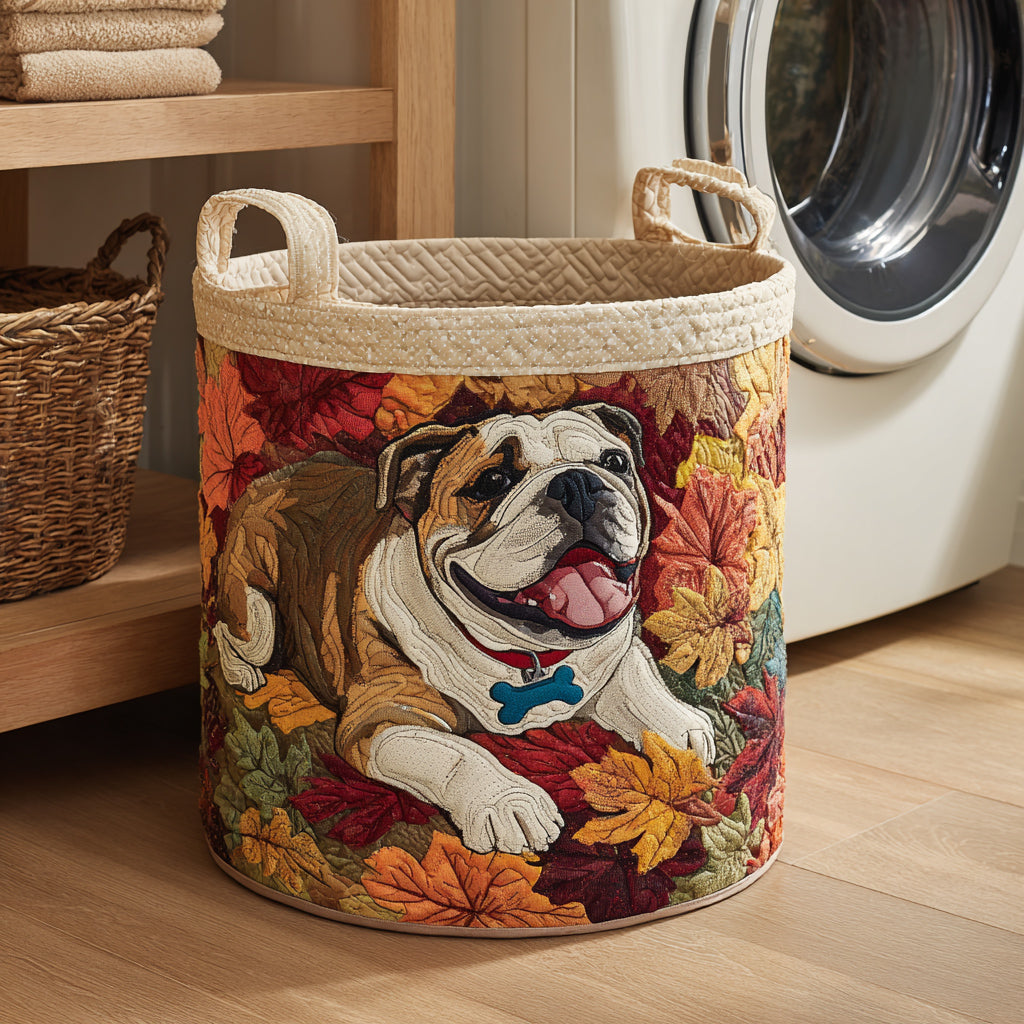 Autumn Bulldog Quilted Laundry Basket Gift Idea For Busy Families