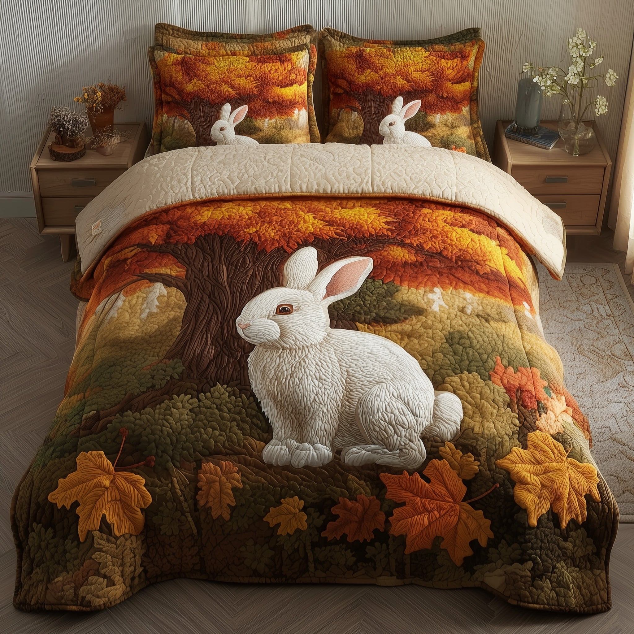 Autumn Bunny Quilted Bedding Set Stylish Home Decor