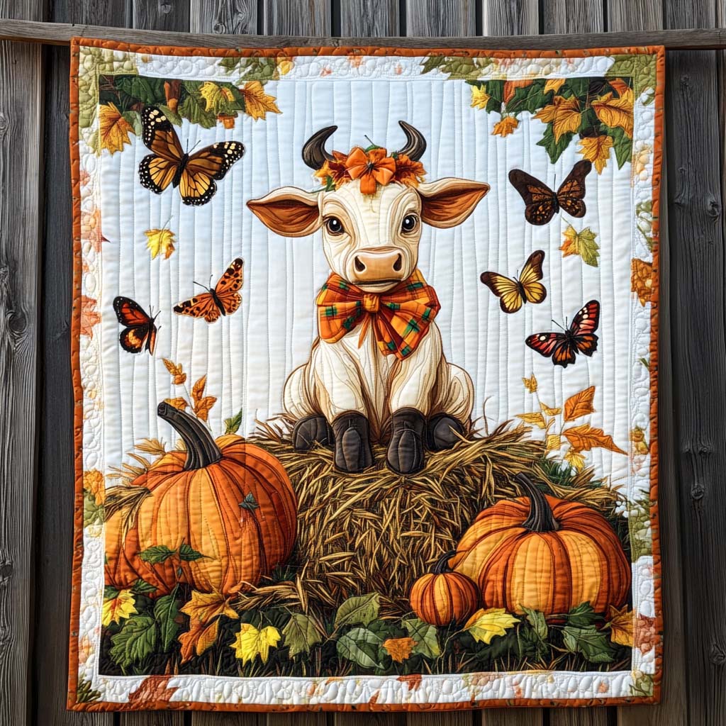 Autumn Butterflies Quilted Blanket Gift For Cow Lover