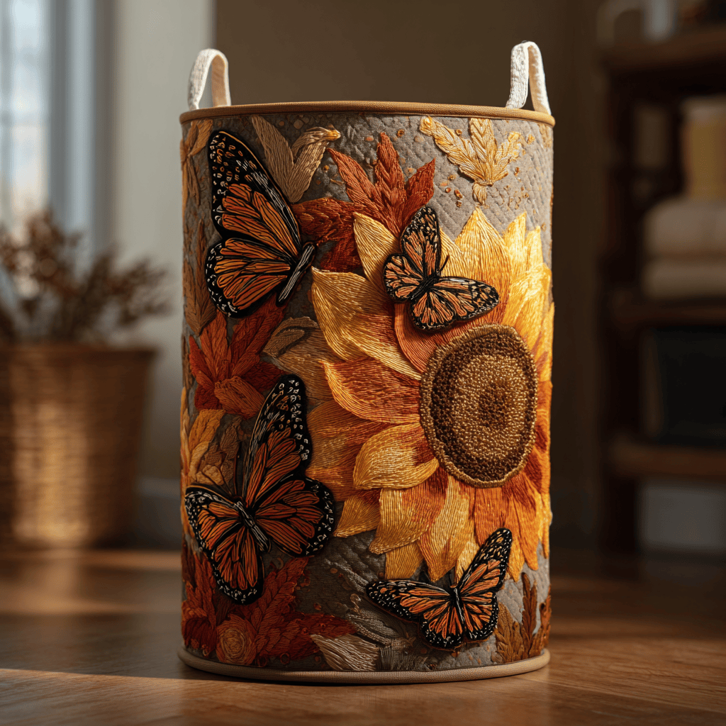 Autumn Butterfly Quilted Laundry Basket Elegant Quilted Laundry Tote Gift for Daily Organization