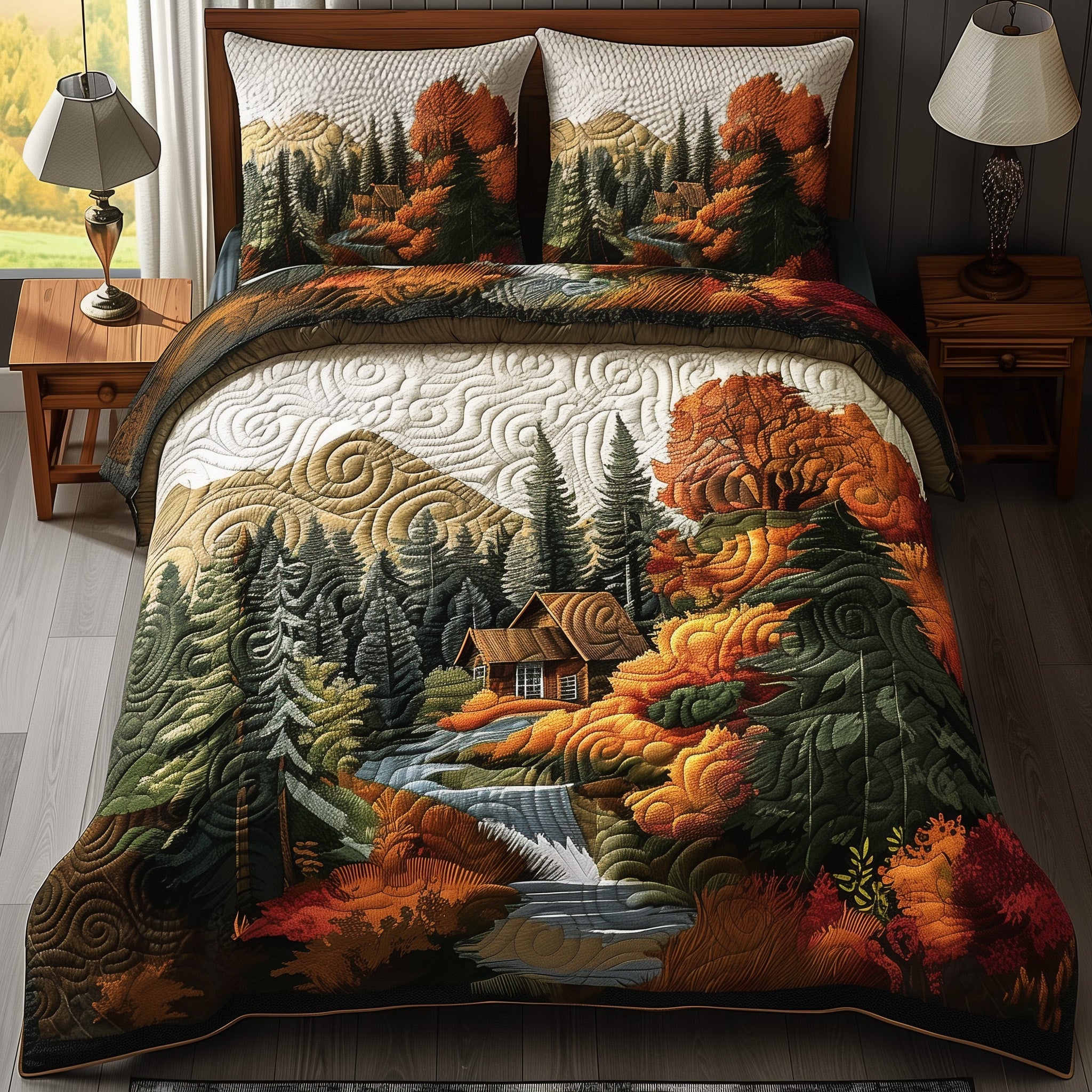Autumn Cabin Duvet Cover Set Merch For Mom