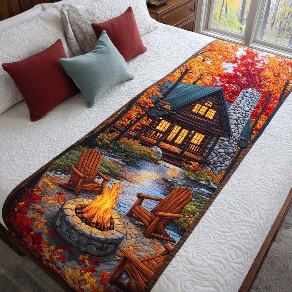 Autumn Cabin Glow Quilted Bed Runner Bedroom Decor Christmas Gifts For Wildlife Lovers