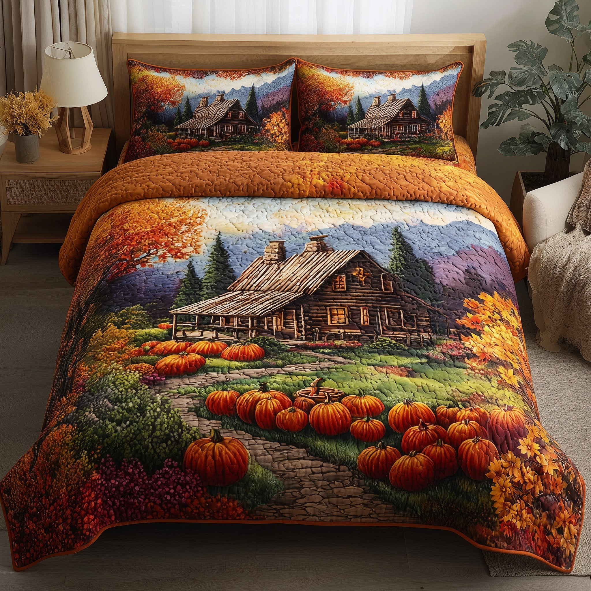 Autumn Cabin Glow Quilted Bedding Set Create a Cozy Space