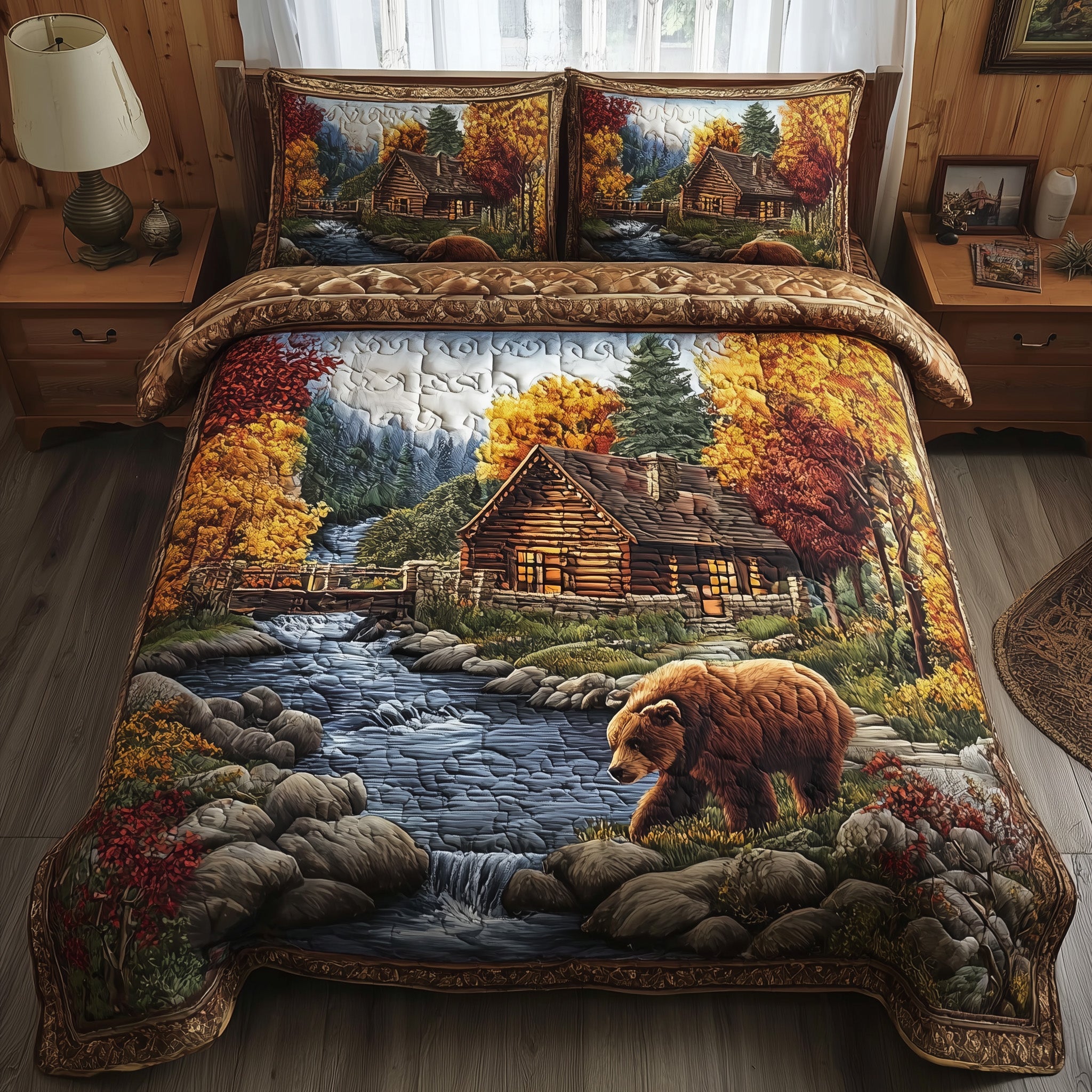 Autumn Cabin Glow Quilted Bedding Set Relaxing Sleep