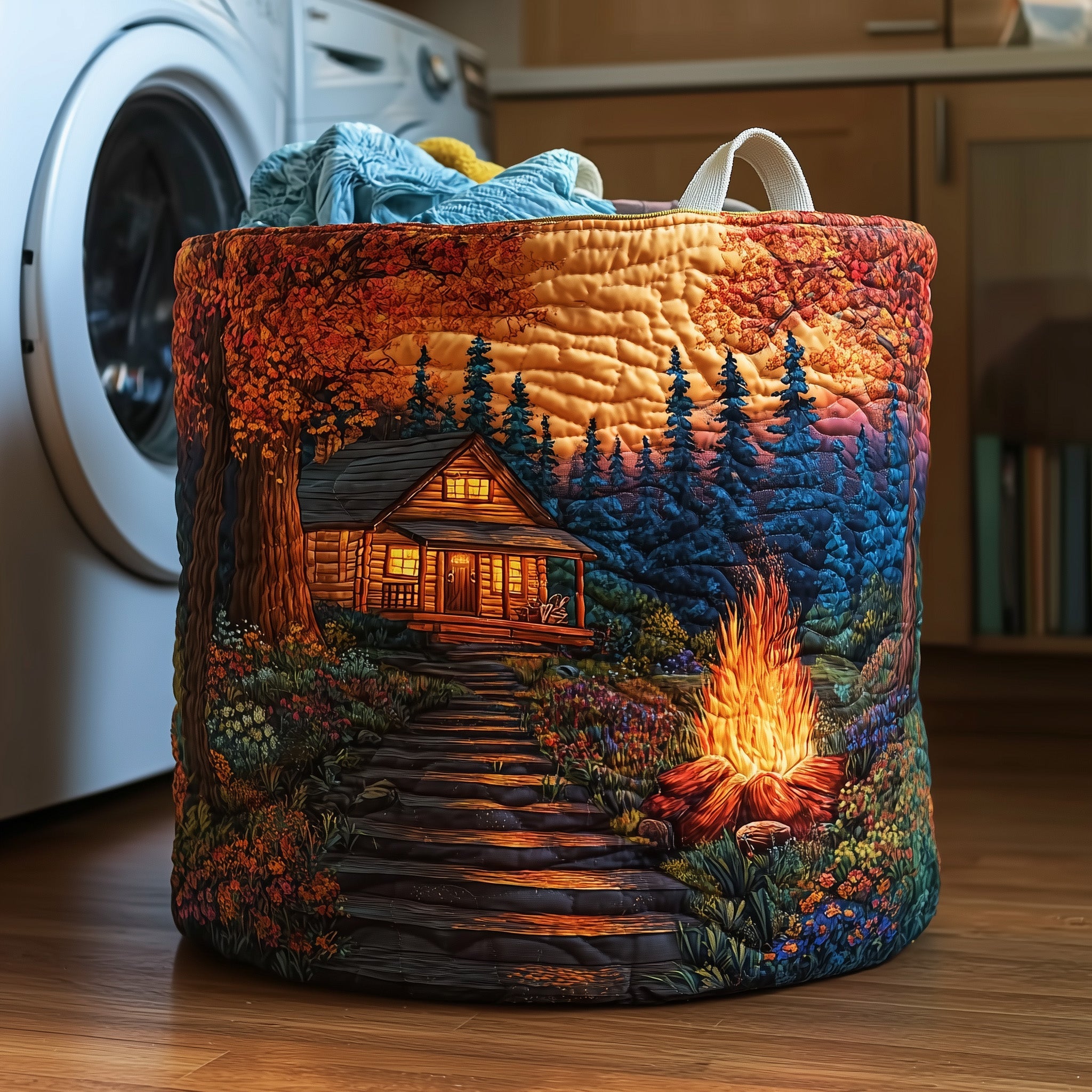 Autumn Cabin Glow Quilted Laundry Basket Best Gifts For Natue Enthusiasts