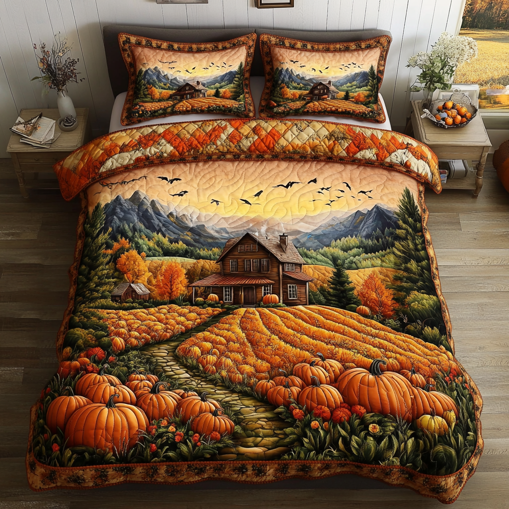 Autumn Cabin Quilted Bedding Set Best Bed Sheet Set Fall Gift Items