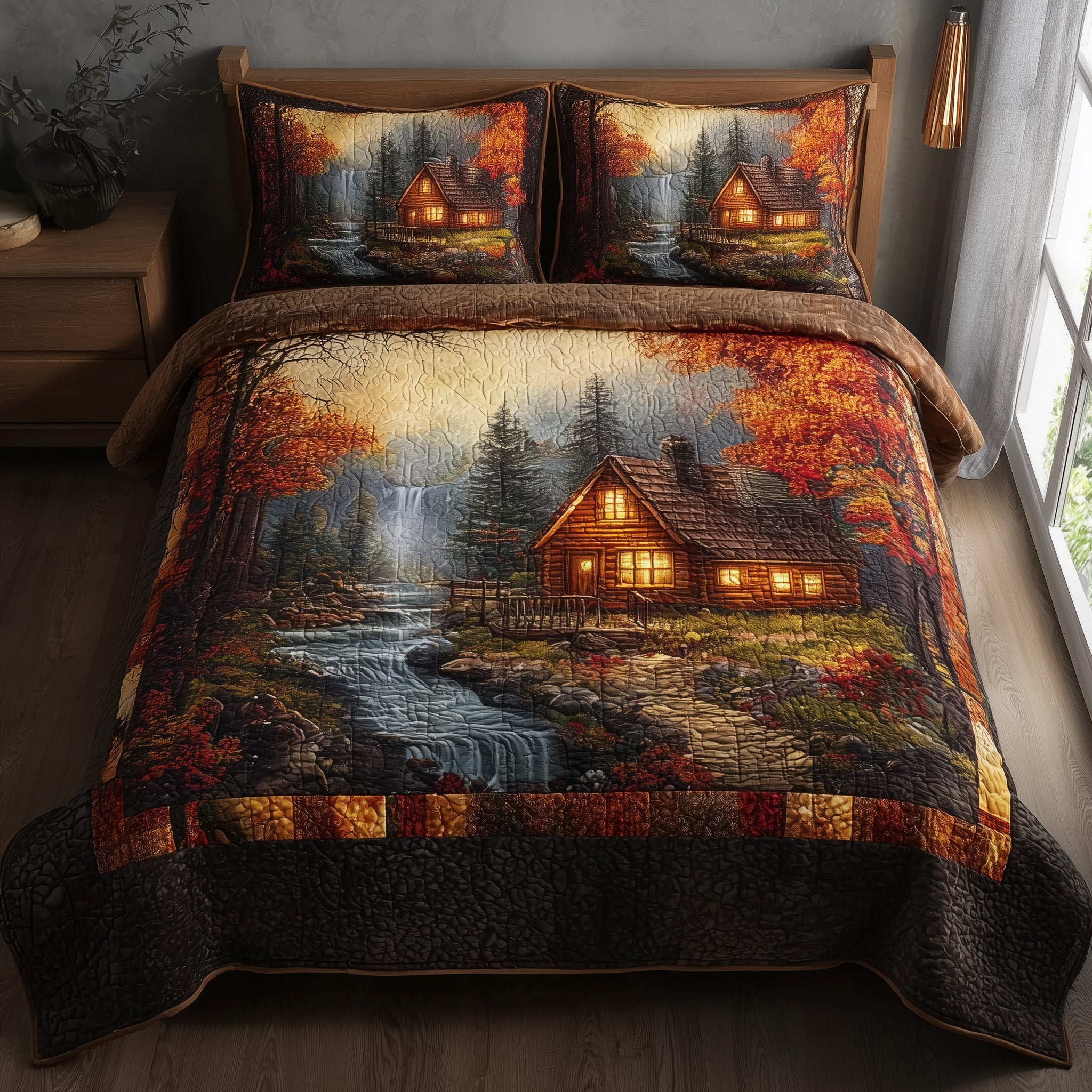 Autumn Cabin Quilted Bedding Set Bohemian Vibe