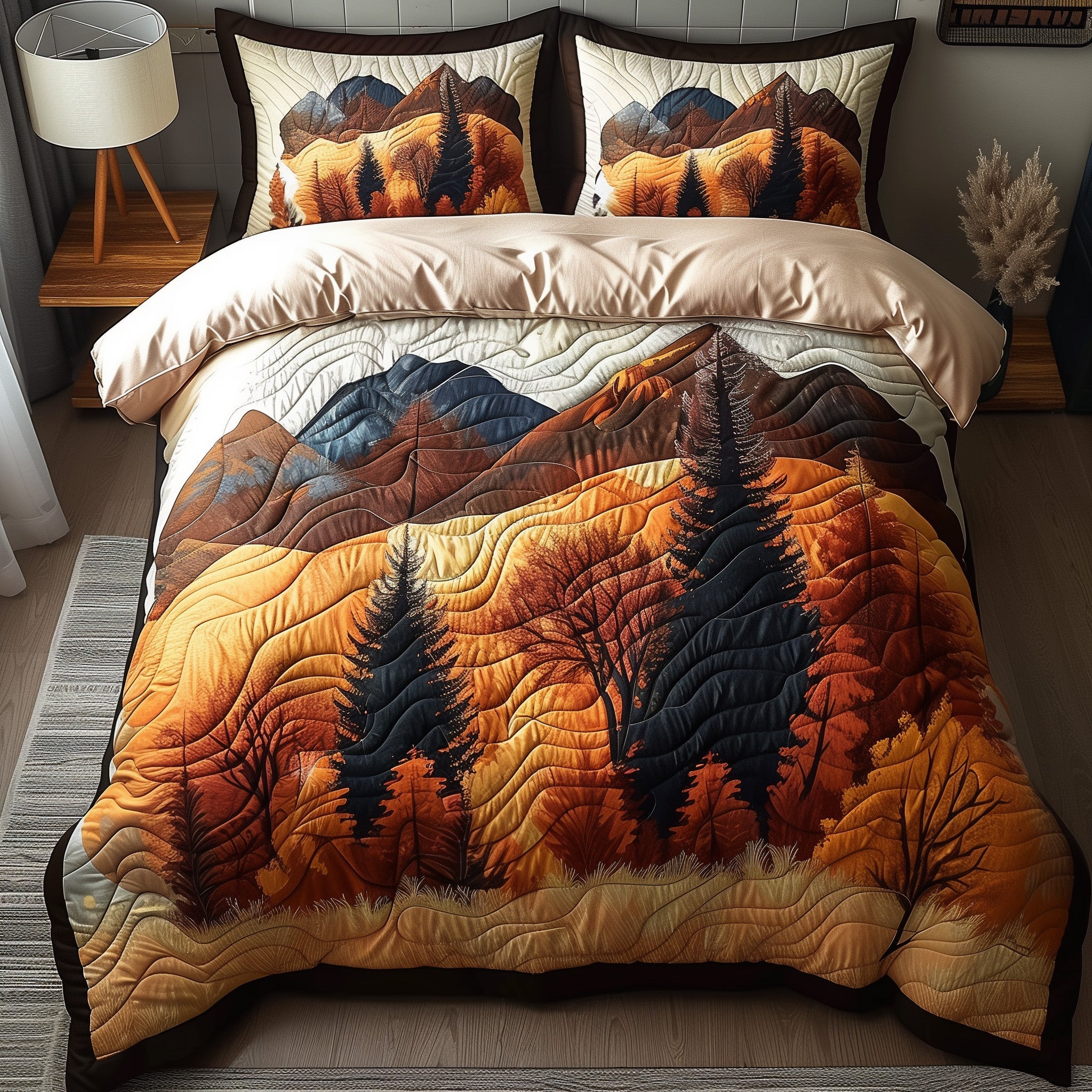 Autumn Cabin Quilted Bedding Set Duvet Cover Bedspread Autumn Gift Ideas