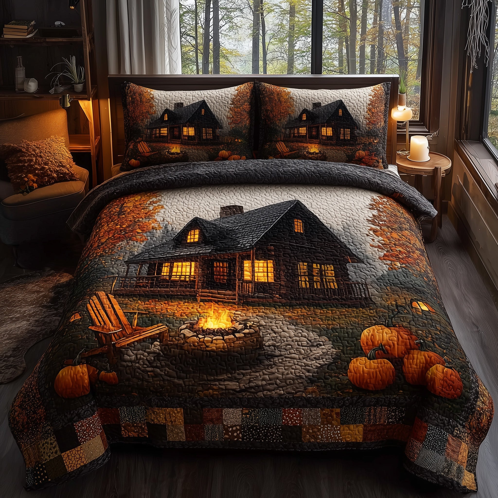 Autumn Cabin Quilted Bedding Set Farmhouse Style