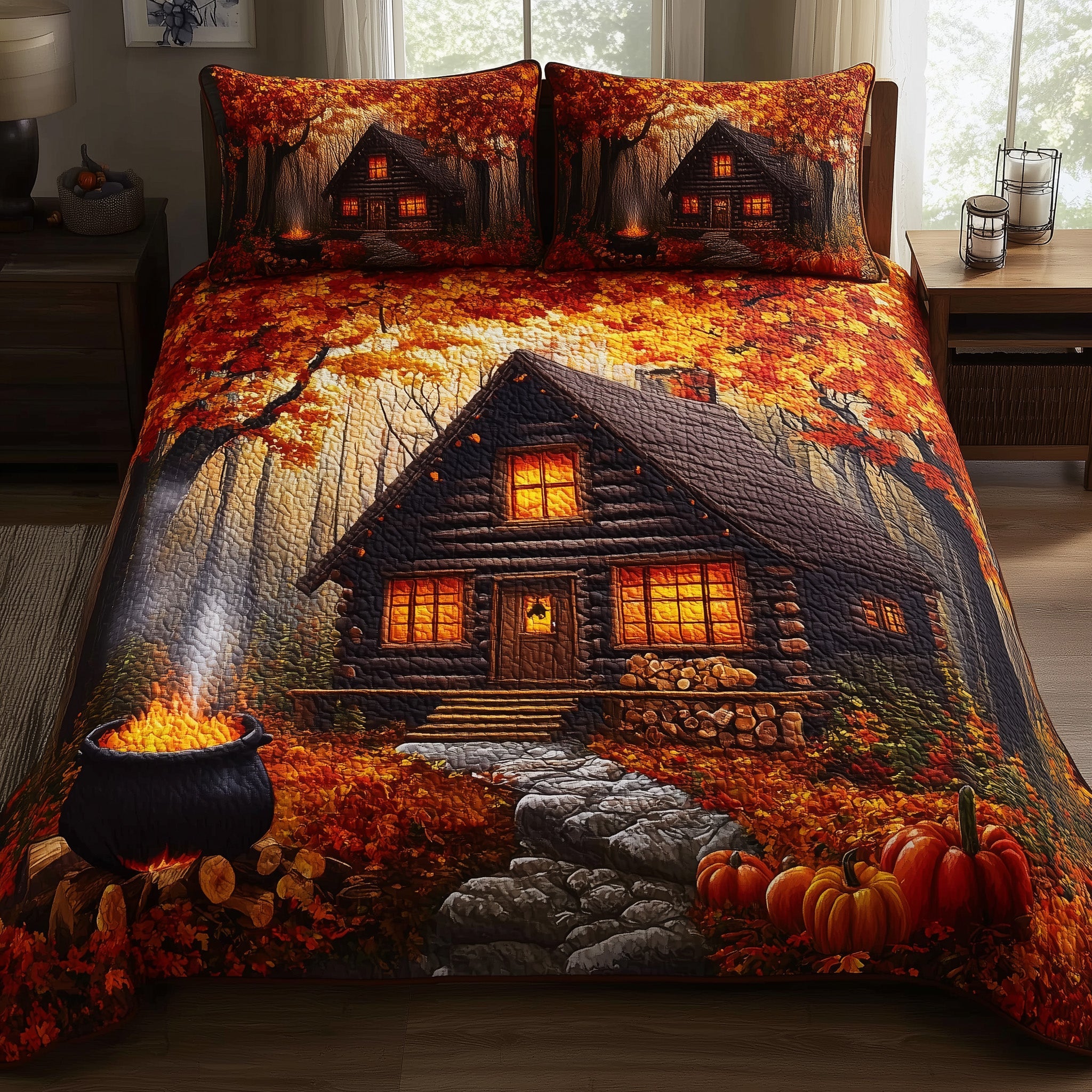 Autumn Cabin Quilted Bedding Set For Couples