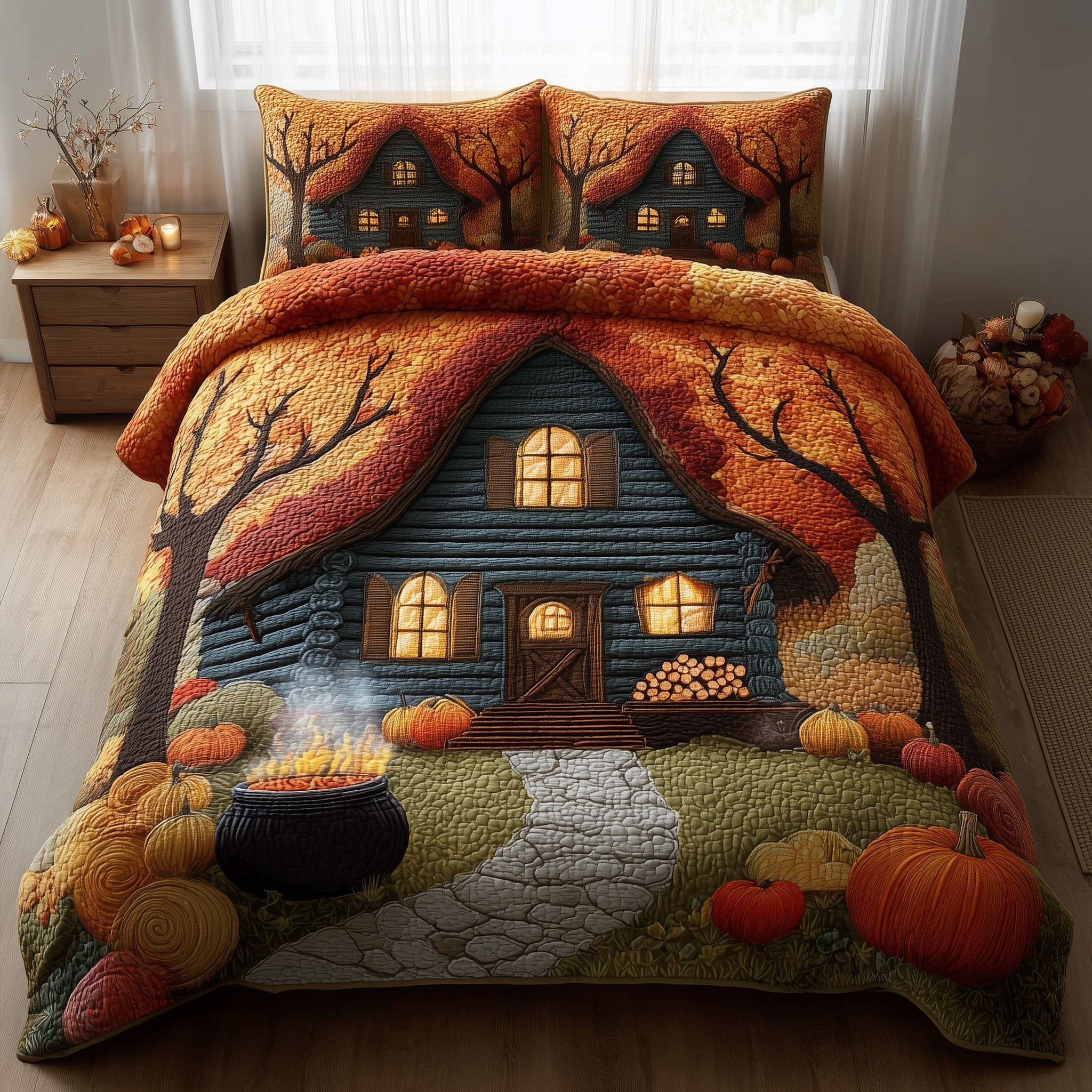 Autumn Cabin Quilted Bedding Set For Family