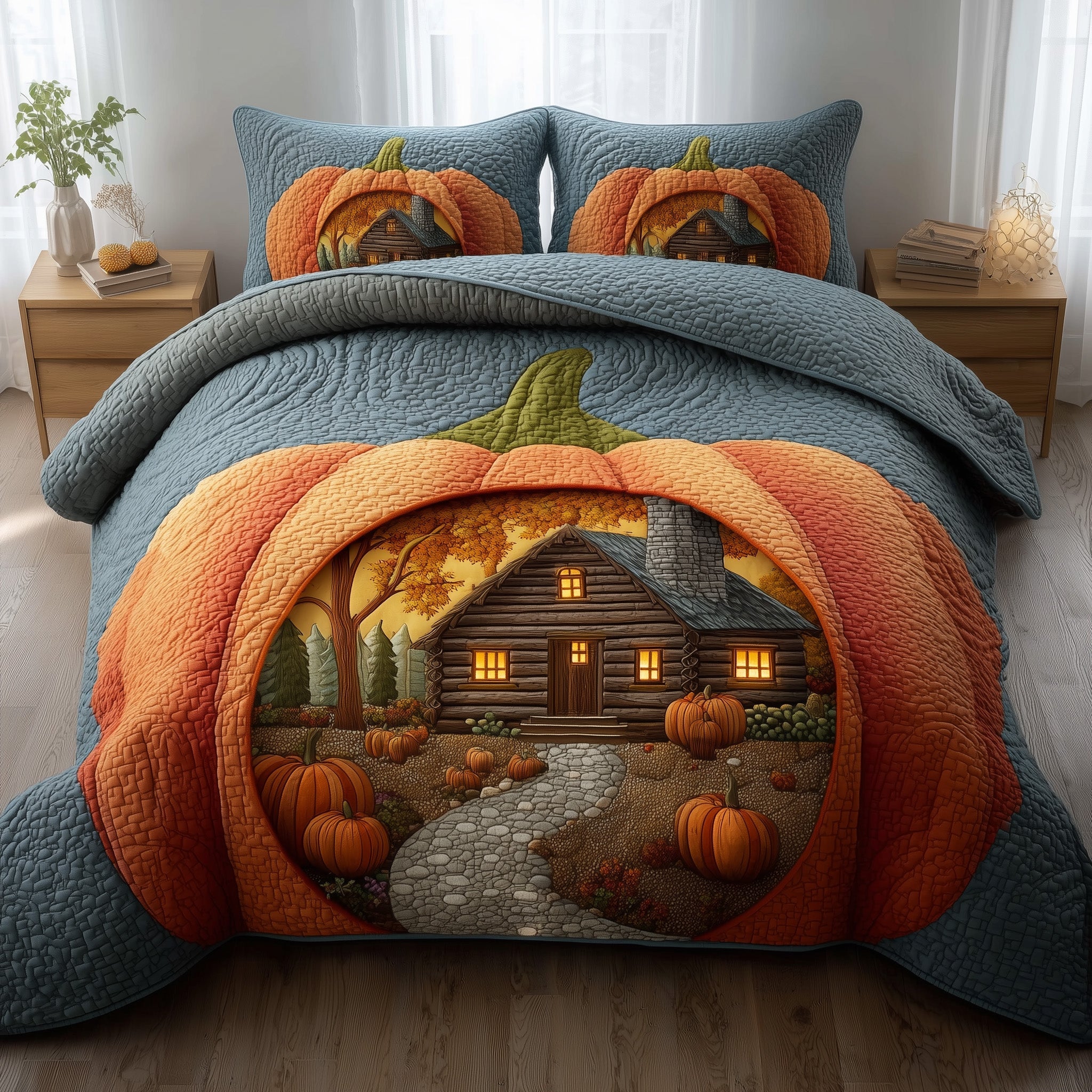 Autumn Cabin Quilted Bedding Set New Home Gift