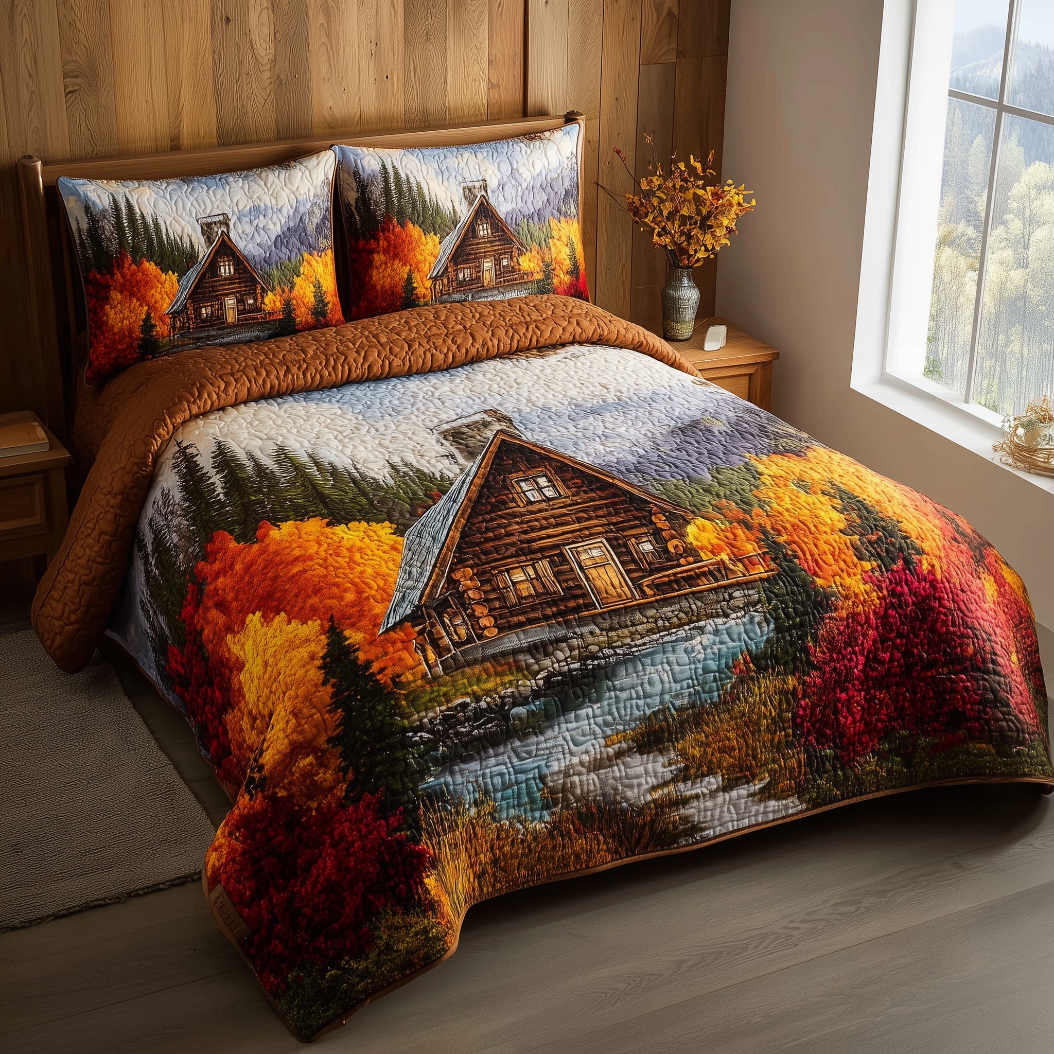 Autumn Cabin Quilted Bedding Set Relaxing Sleep