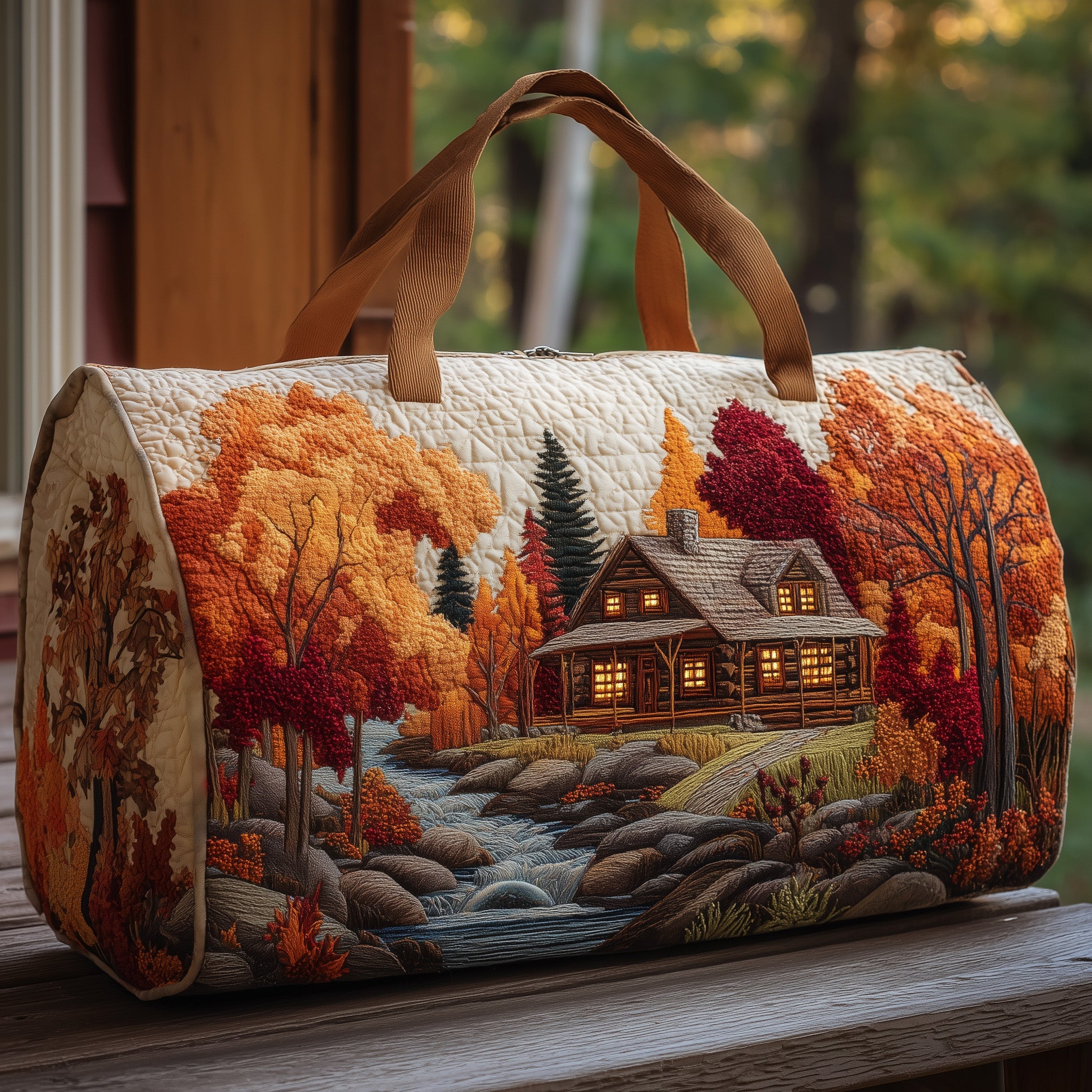 Autumn Cabin Quilted Duffle Bag Valentine's Day Gift Idea