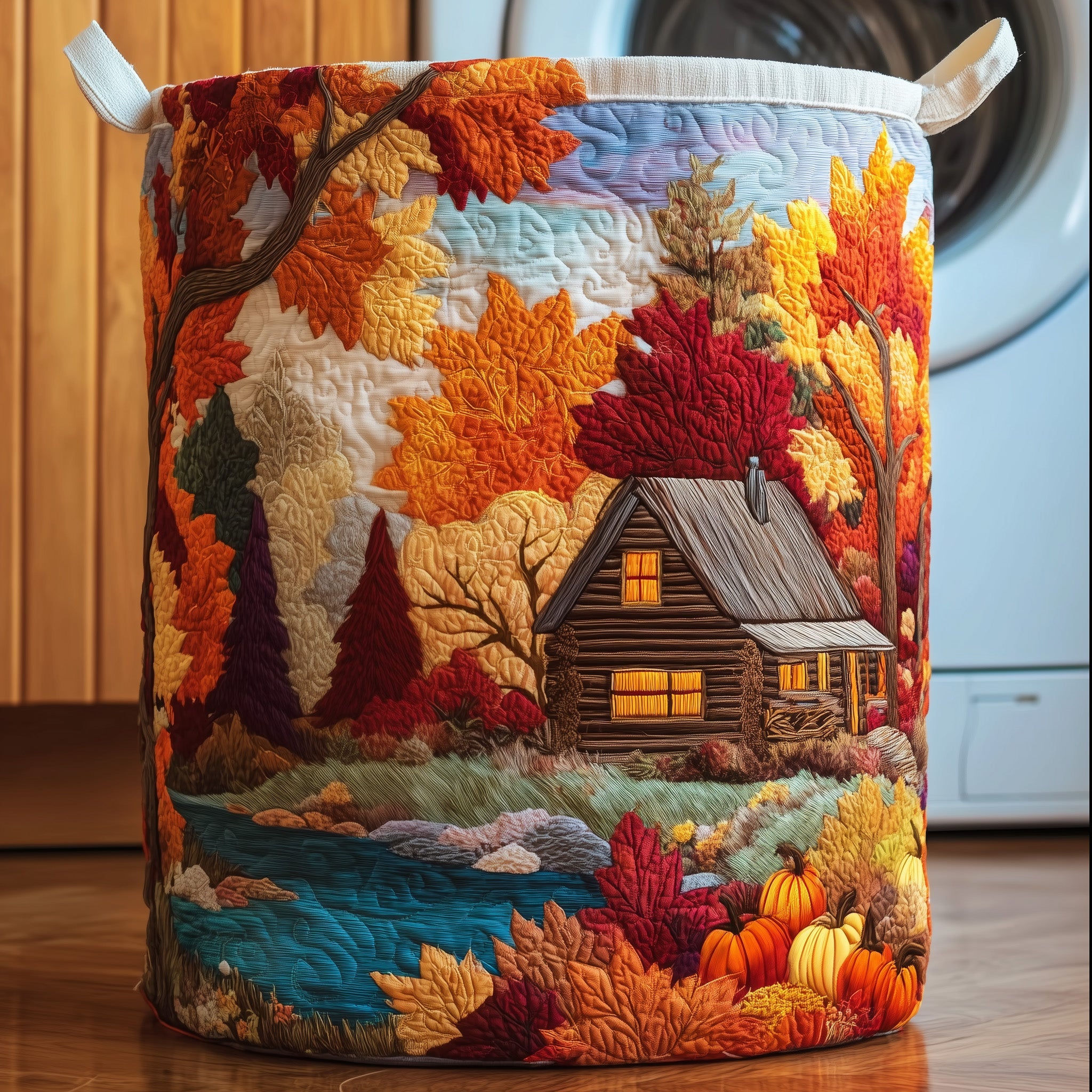 Autumn Cabin Quilted Laundry Basket Best Unique Presents For Autumn Enthusiasts