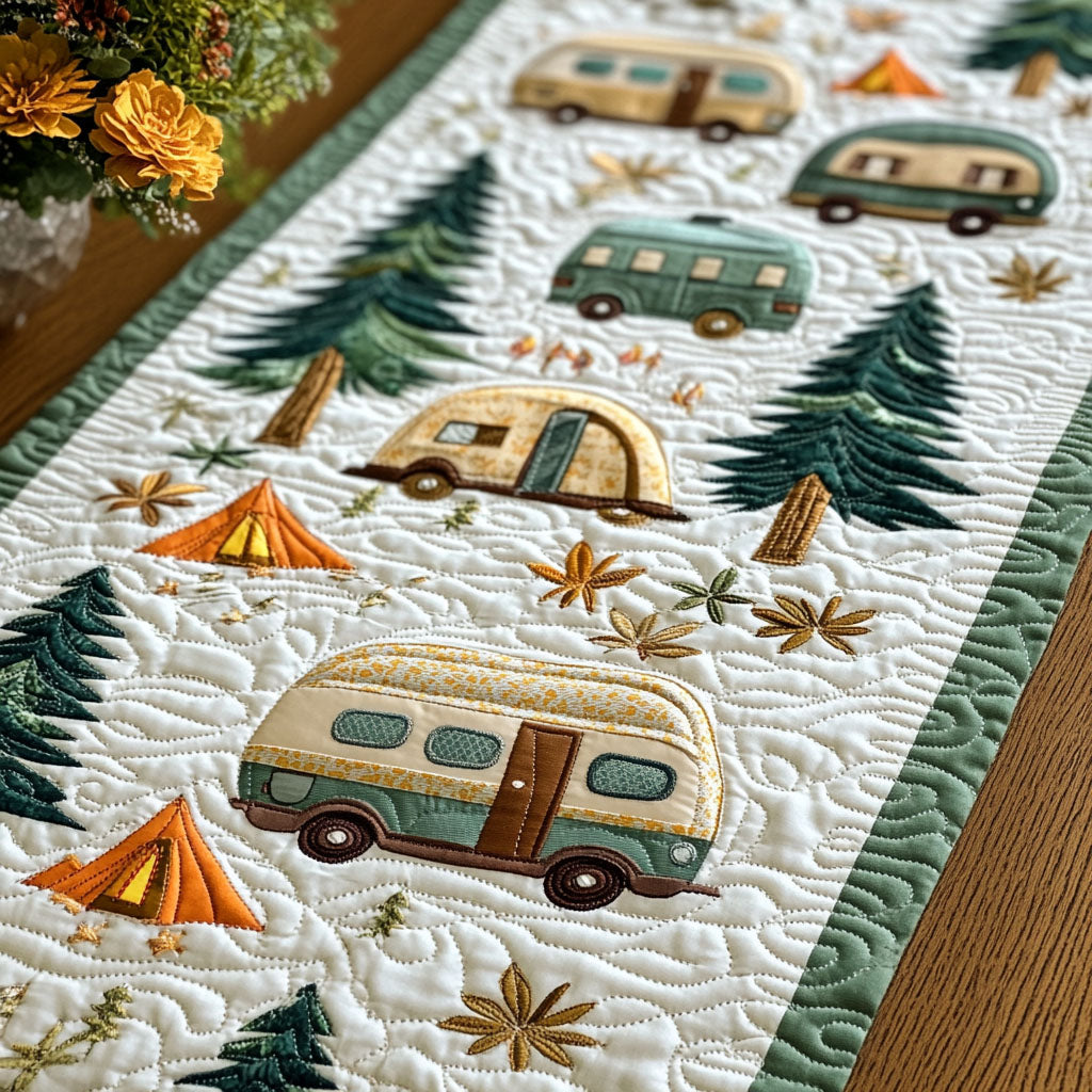 Autumn Caravan Quilted Table Runner Dining Table Decor Gifts For Camping Lovers