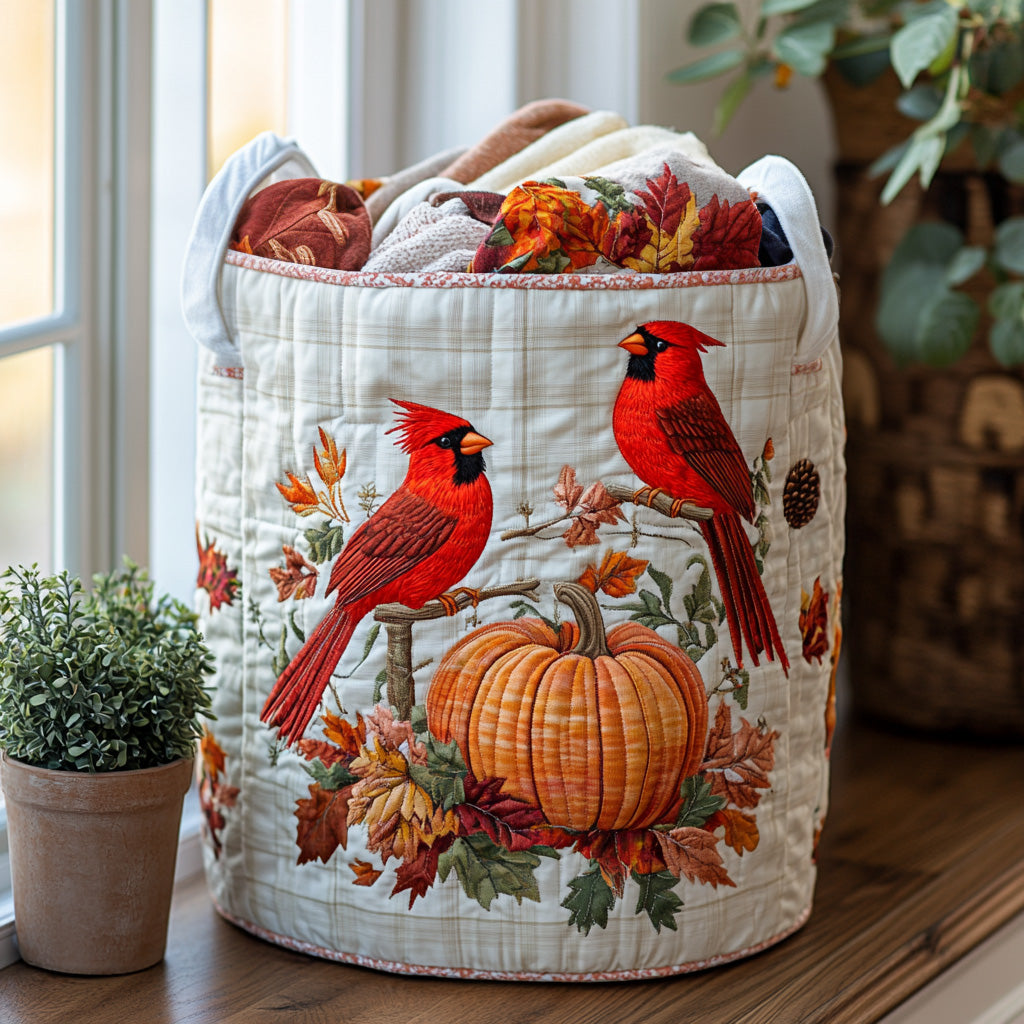 Autumn Cardinal Glow Quilted Laundry Basket Holiday Season Merch
